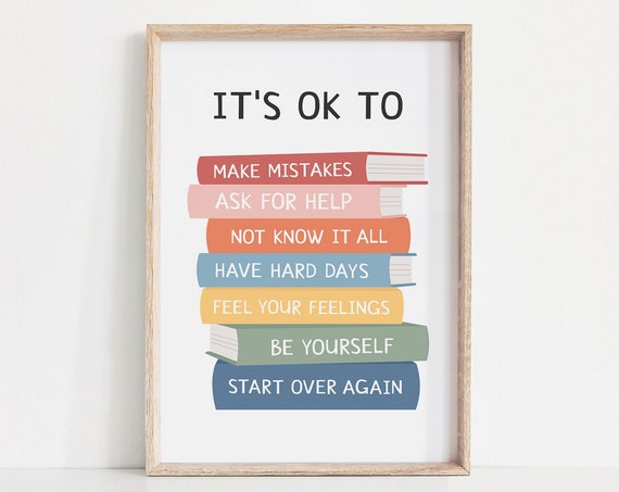 Its Okay To Not Be Okay Print Rainbow Classroom Decor Educational Wall Art Therapy Poster Feelings Poster Playroom Wall Art Decor