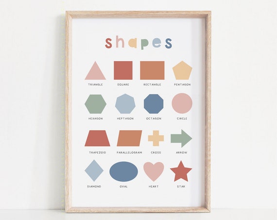 Shapes Educational Print Nursery Wall Art Colorful Shapes Rainbow Nursery Decor Wall Art Classroom Decor Rainbow
