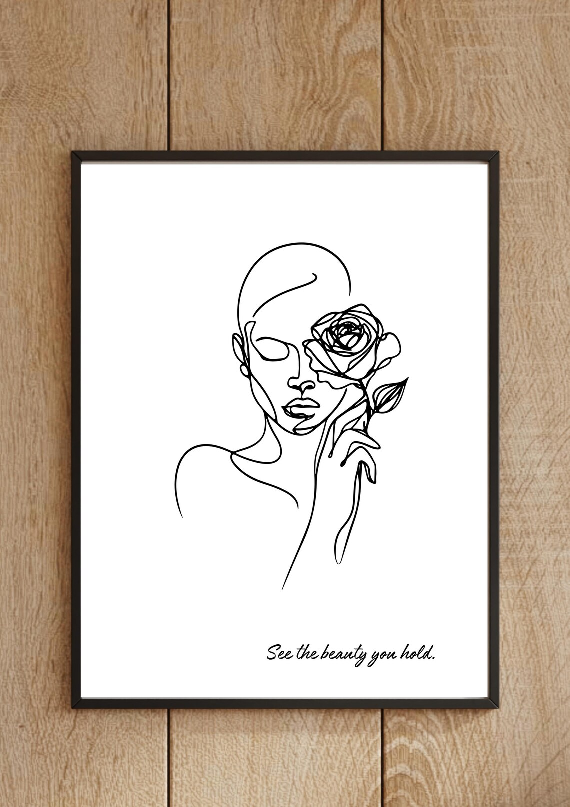 Woman Holding a Rose Line Art with Self Love Message Art Poster - Image 4