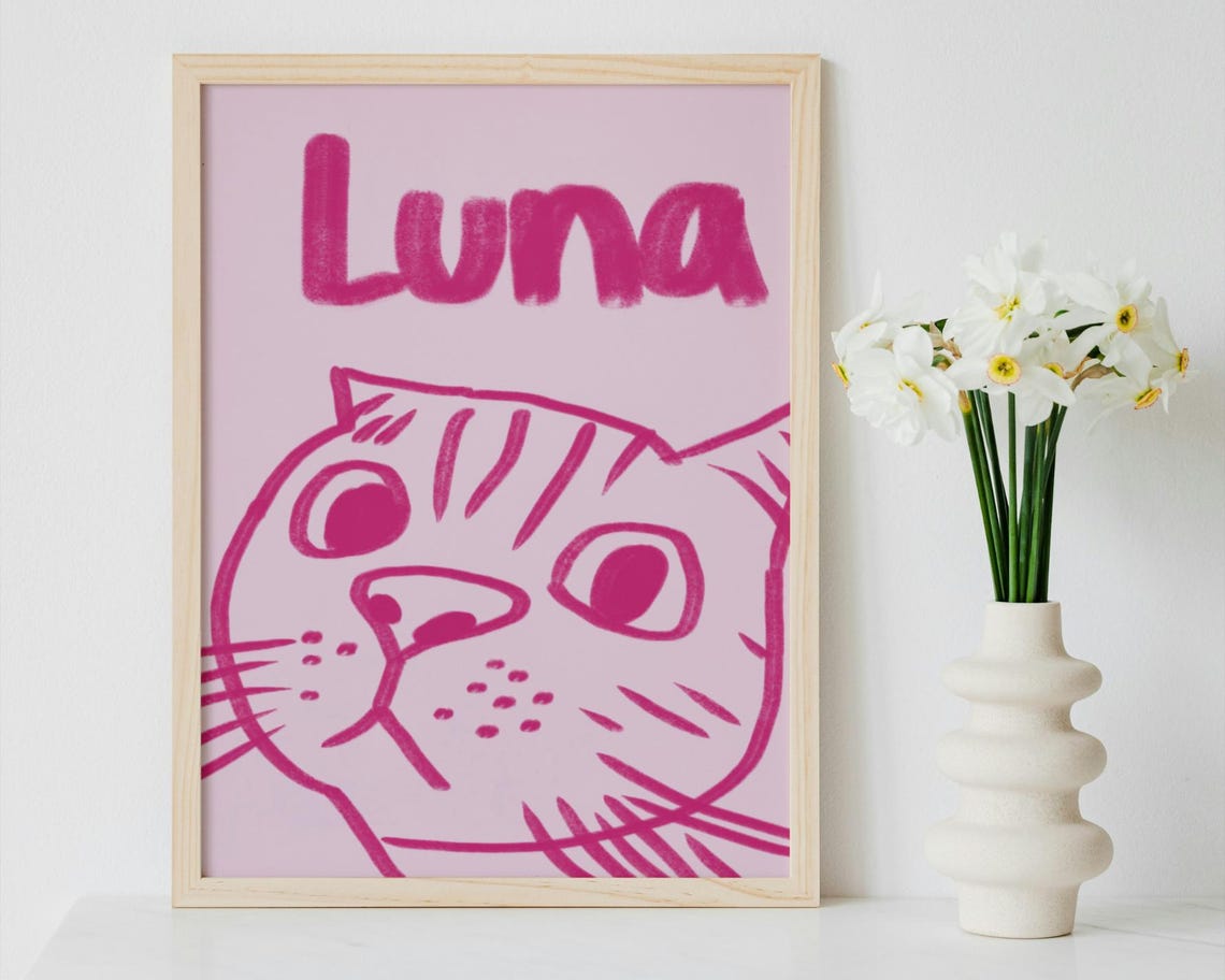 Personalized Badly Drawn Pet Portrait Cute Custom Cat Unique Poster Dog Cutest Mom Gifts