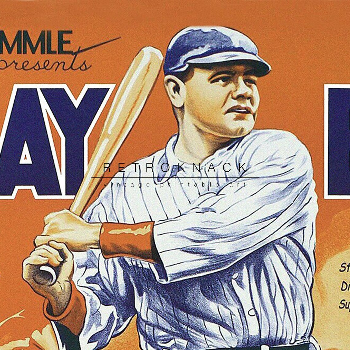 Babe Ruth Play Ball Vintage Baseball Movie Poster King Of Swat - Image 2
