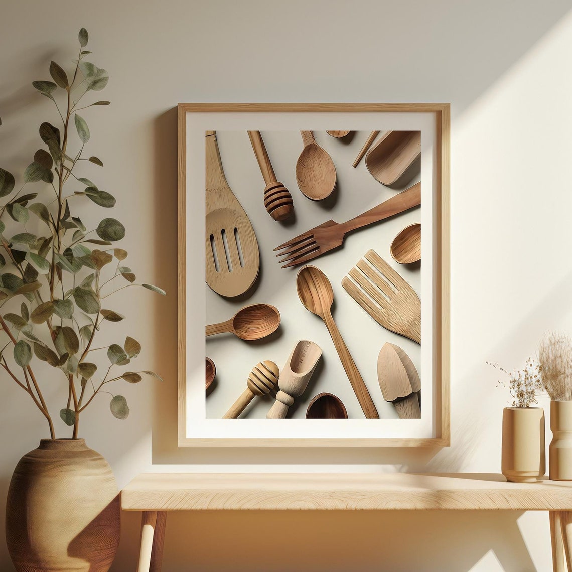 Wooden Kitchen Utensils Flat Lay Rustic Cooking Tool Art Poster