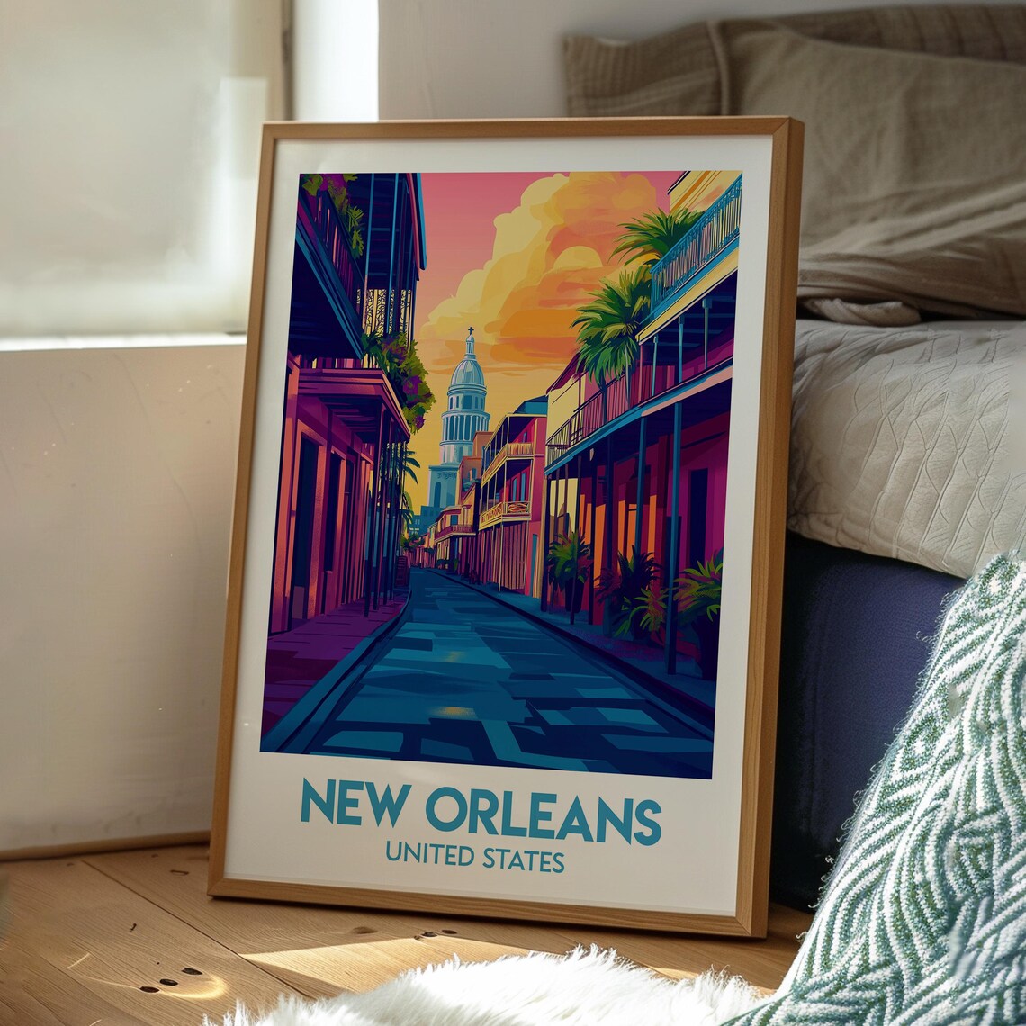 New Orleans Louisiana French Quarter Street Sunset Travel Poster - Image 3