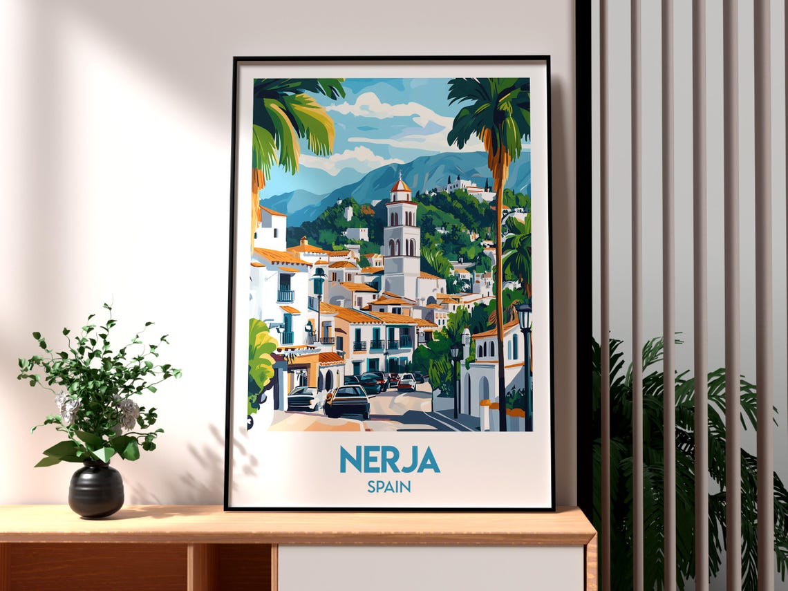 Nerja Travel Poster, Costa del Sol Coastal Print