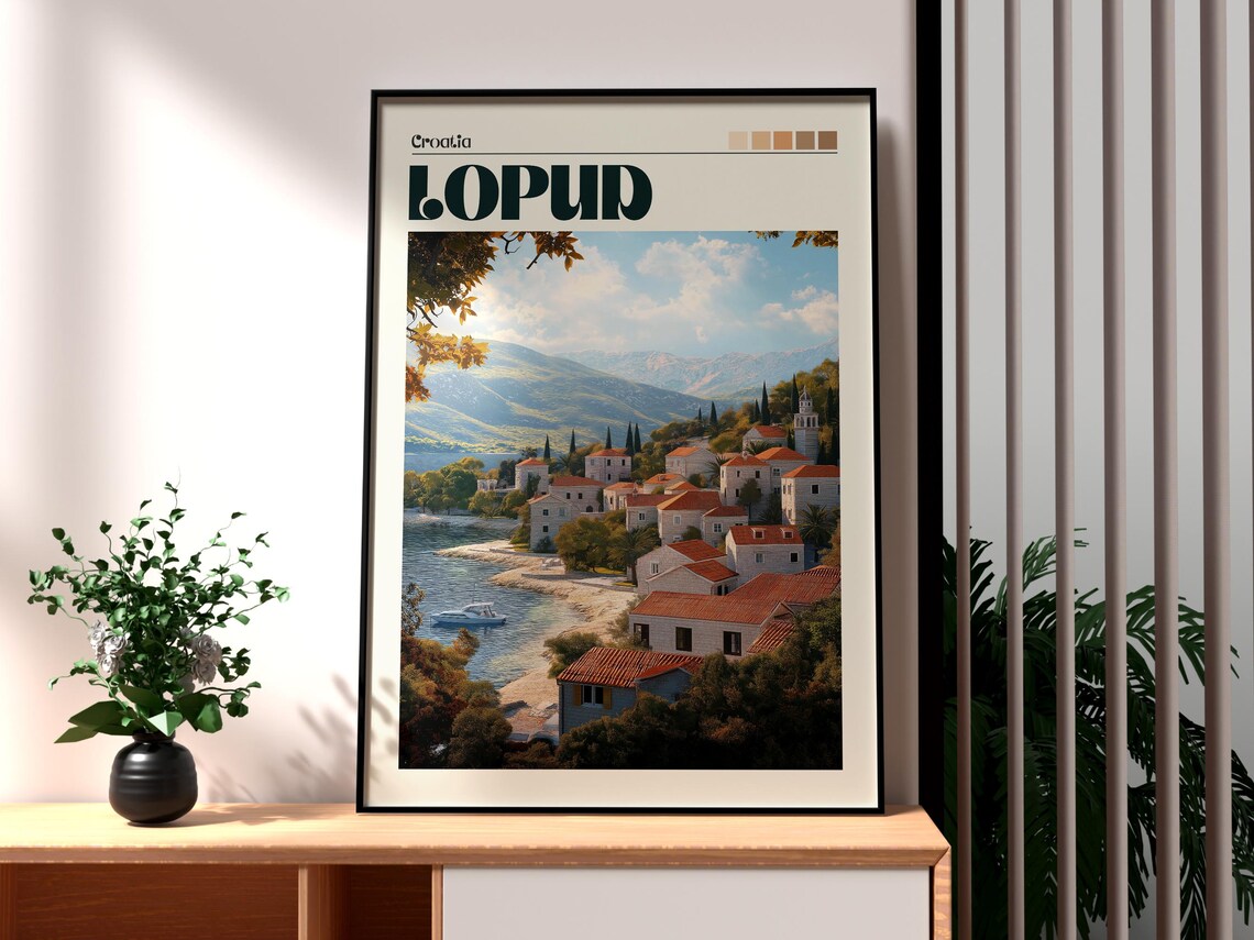 Lopud Croatia Island Village Red Roofs Bay Boat Scenic Travel Poster