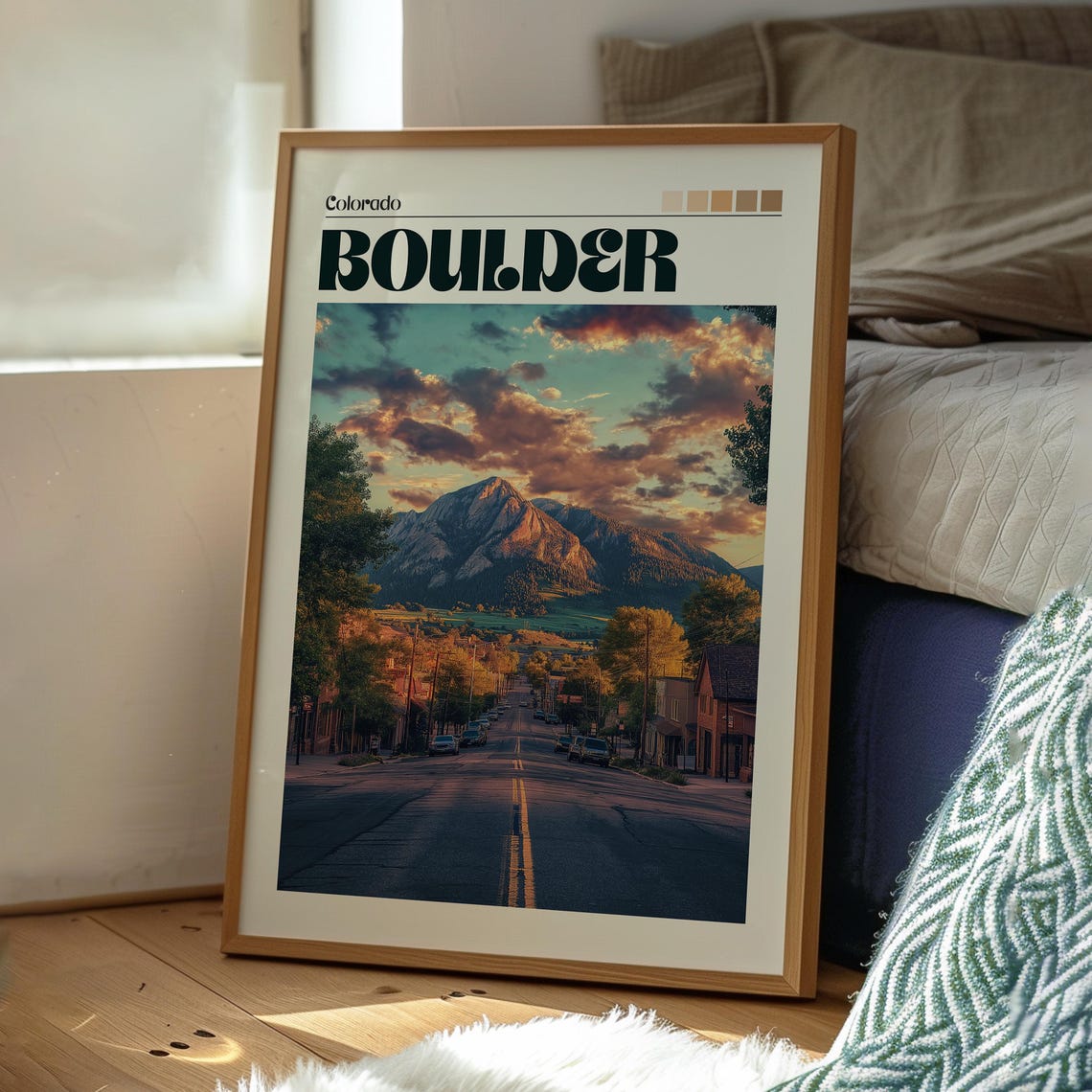 Boulder Colorado Flatirons Mountain Sunset Street View Poster - Image 3