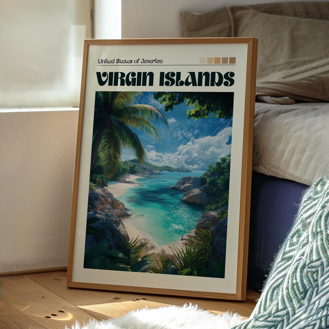 Virgin Islands USA Tropical Cove Turquoise Water Palm Beach Art Poster - Image 3
