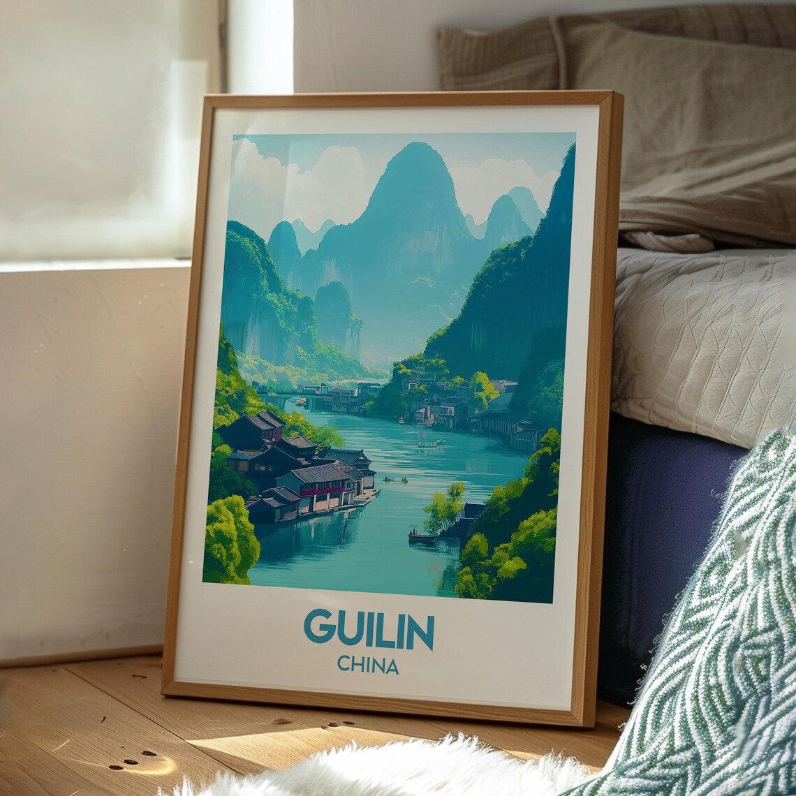 Guilin China Karst Mountain River Village Landscape Travel Poster - Image 3