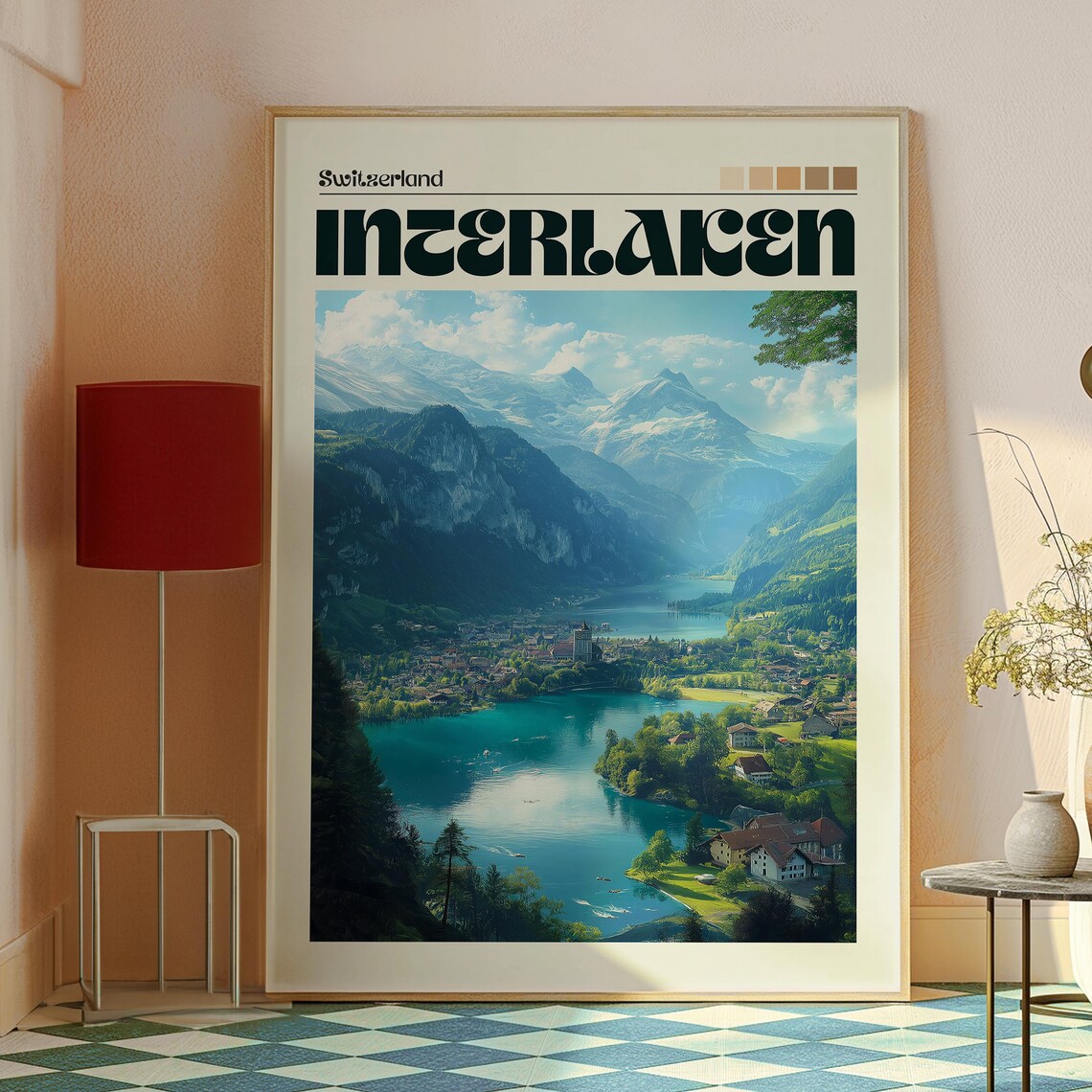 Interlaken Switzerland Lakeside Town Alps Panorama Travel Poster - Image 2