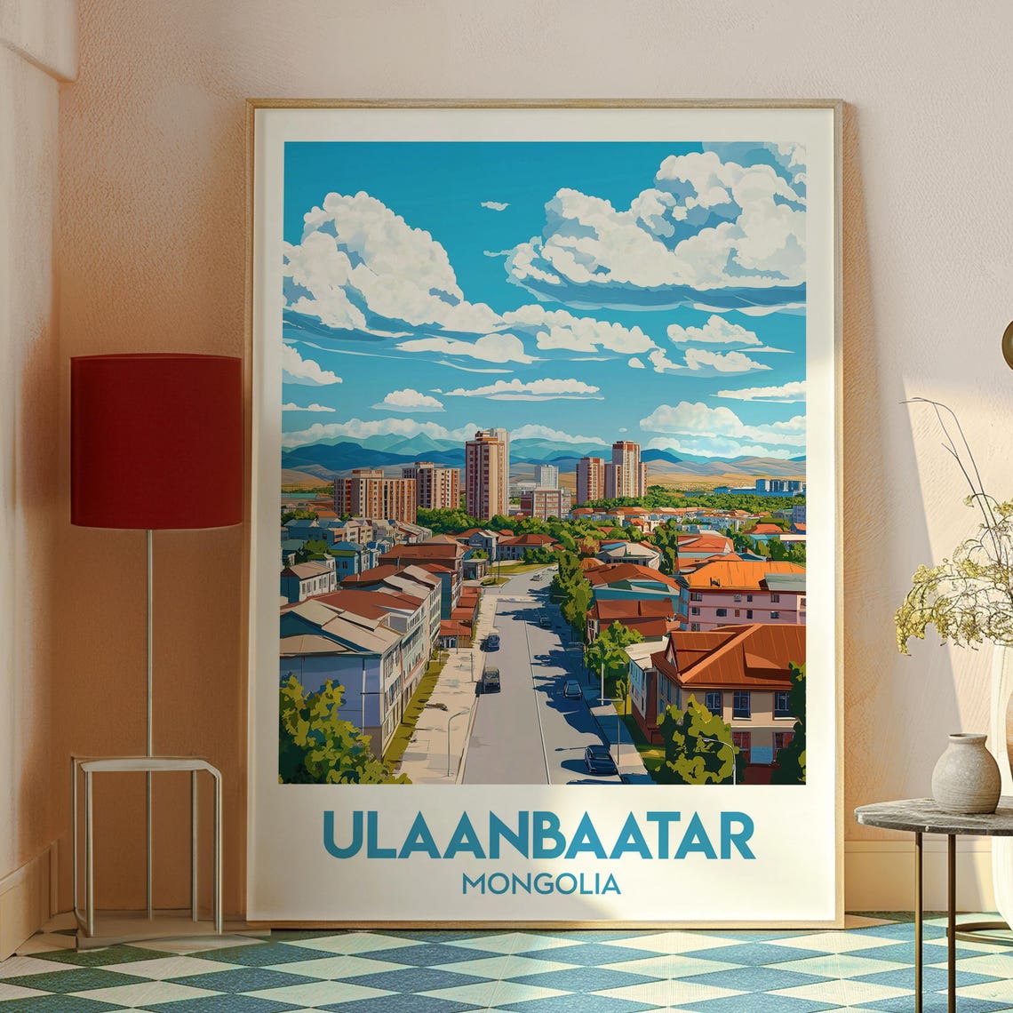 Ulaanbaatar Mongolia City Avenue Mountain View Travel Poster - Image 2
