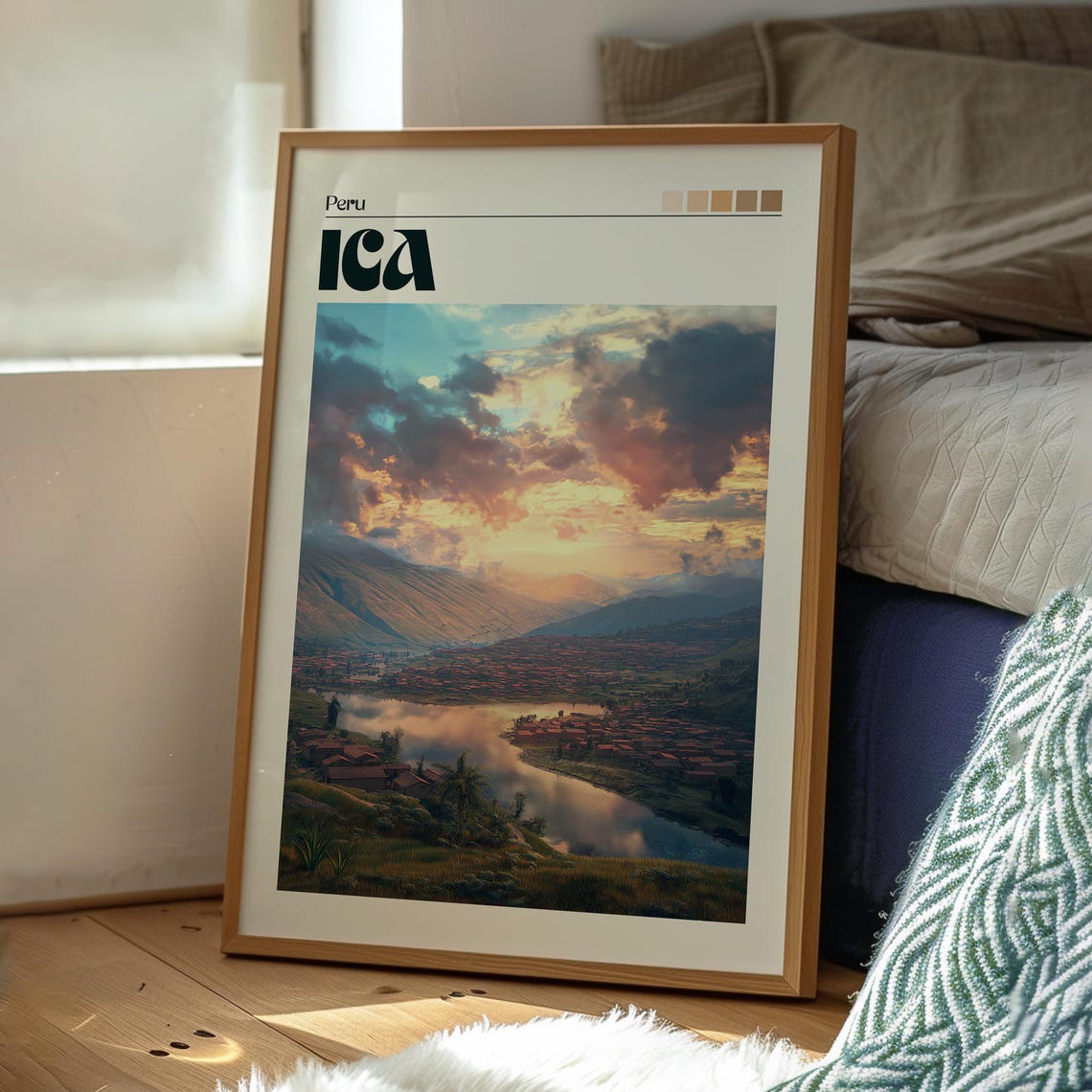 Ica Peru Sunset River Valley Golden Clouds Landscape Travel Poster - Image 3
