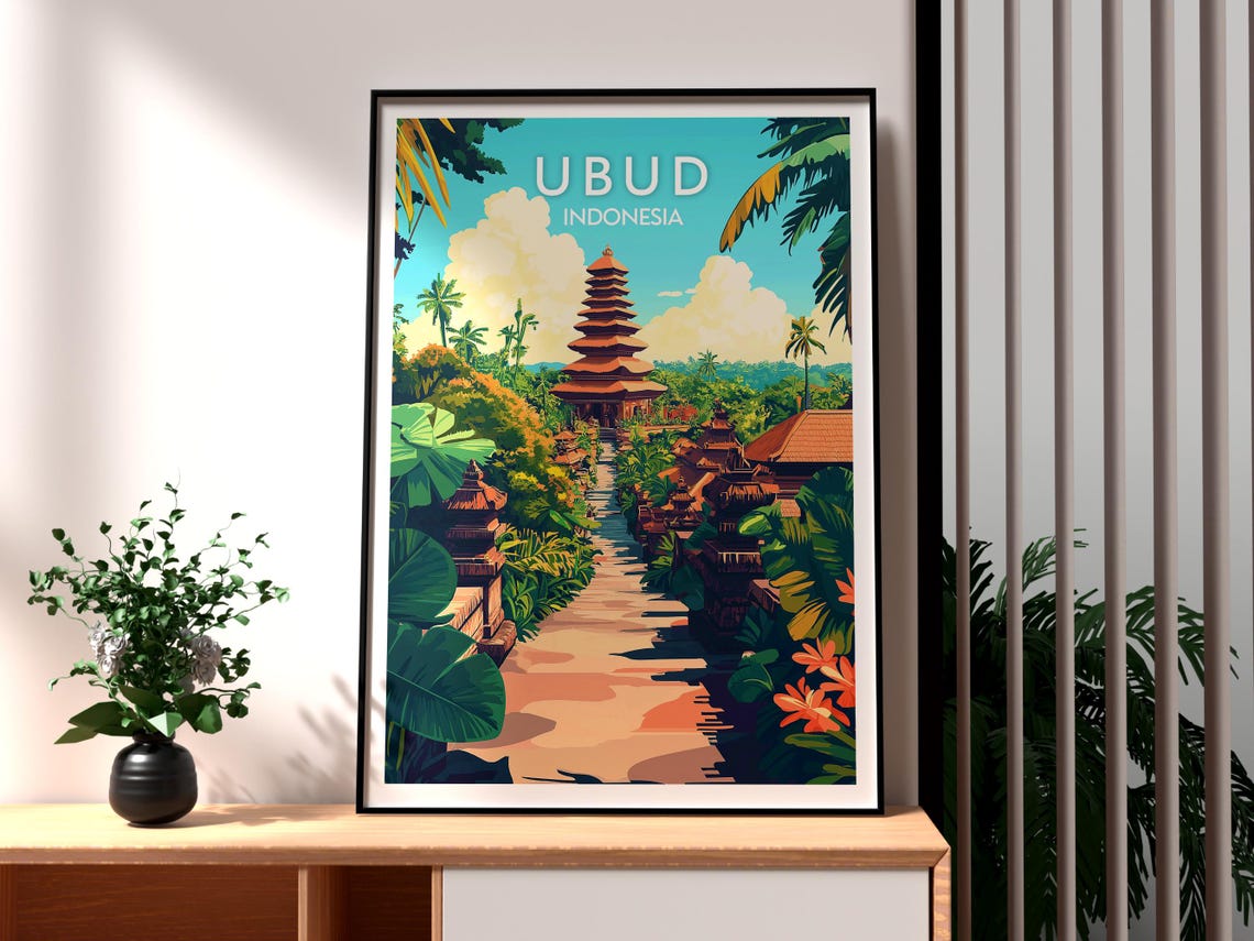 Ubud Travel Print Bali Wall Art Rice Fields Poster Backpacking Gift For Traveller Indonesia
