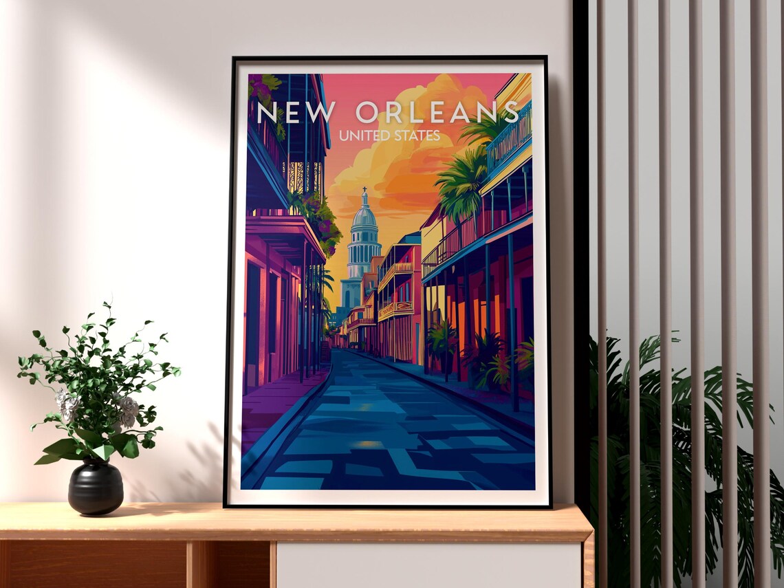 New Orleans French Quarter Sunset Street Balcony Scene Poster