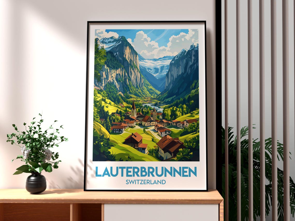 Lauterbrunnen Switzerland Alpine Valley Cliffs Village Chalets Poster - Image 3