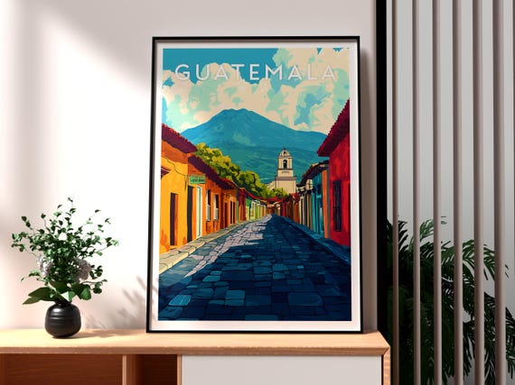 Guatemala Print Wall Art Lake Atitlan Travel Volcano Volcan De Fuego Central America