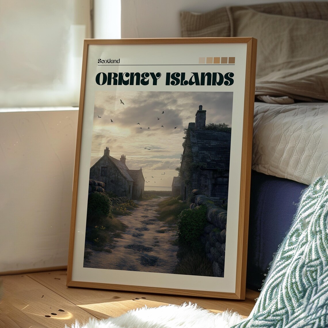 Orkney Islands Scotland Stone Cottages Dusk Path Travel Poster - Image 3