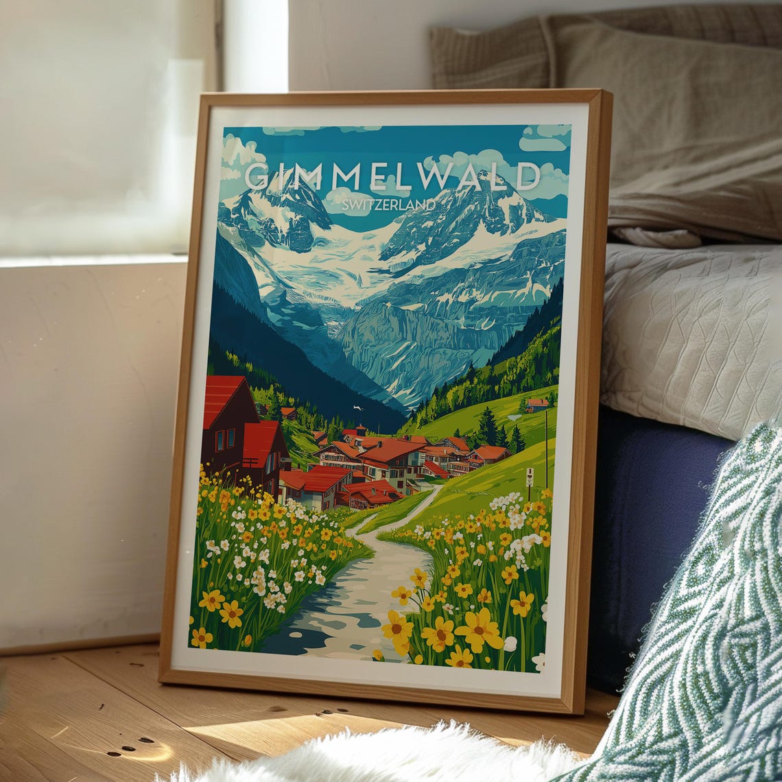Gimmelwald Switzerland Alpine Village Wildflower Meadow Poster - Image 2