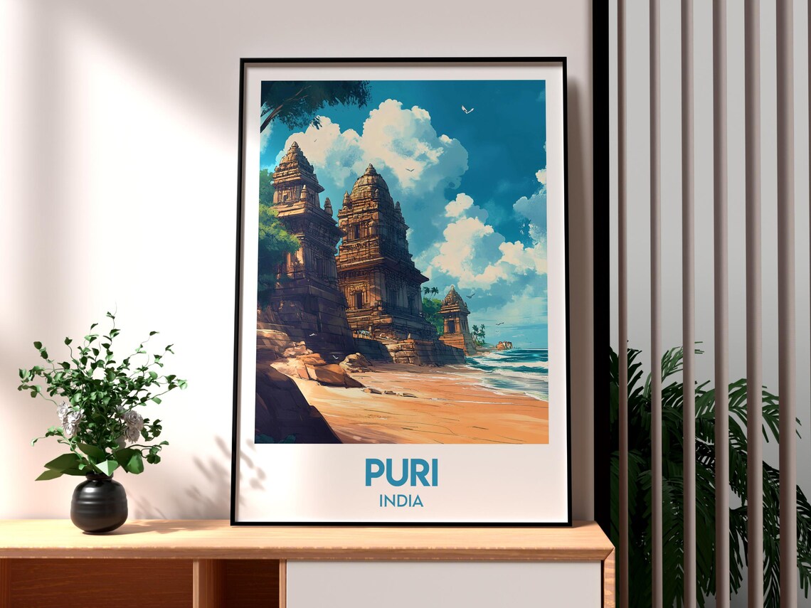 Puri India Beach Temples Sunset Ocean Waves Sacred Travel Poster