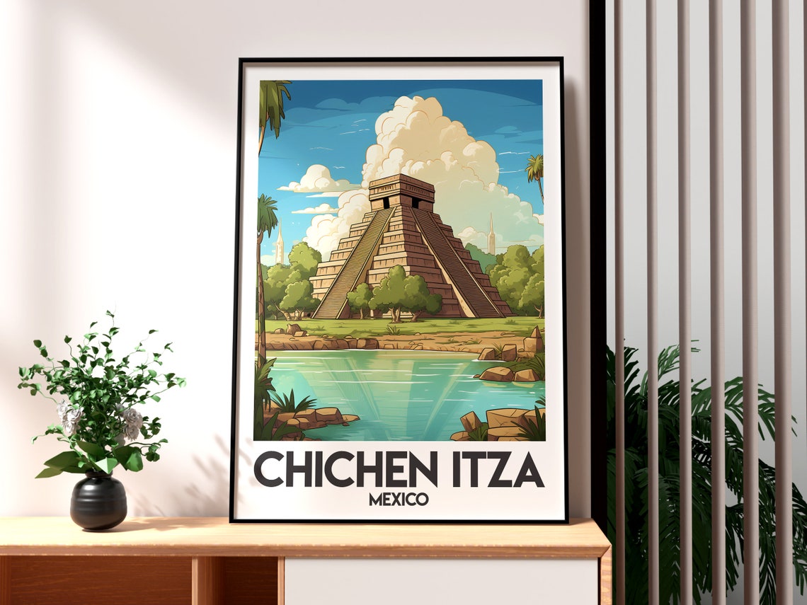 Chichen Itza Mexico Mayan Pyramid Temple Wonder World Travel Poster