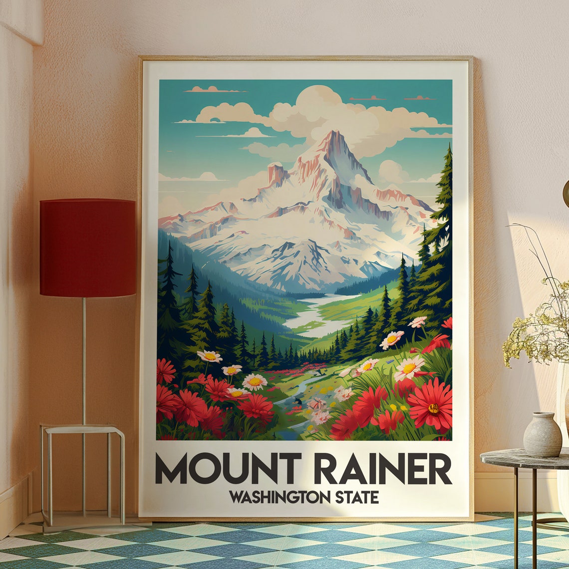 Mount Rainer Washington State Snowy Peak Wildflowers Travel Poster - Image 2