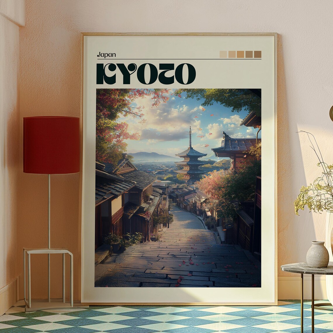 Kyoto Japan Historic Stone Street Old Temple Pagoda View Poster - Image 2