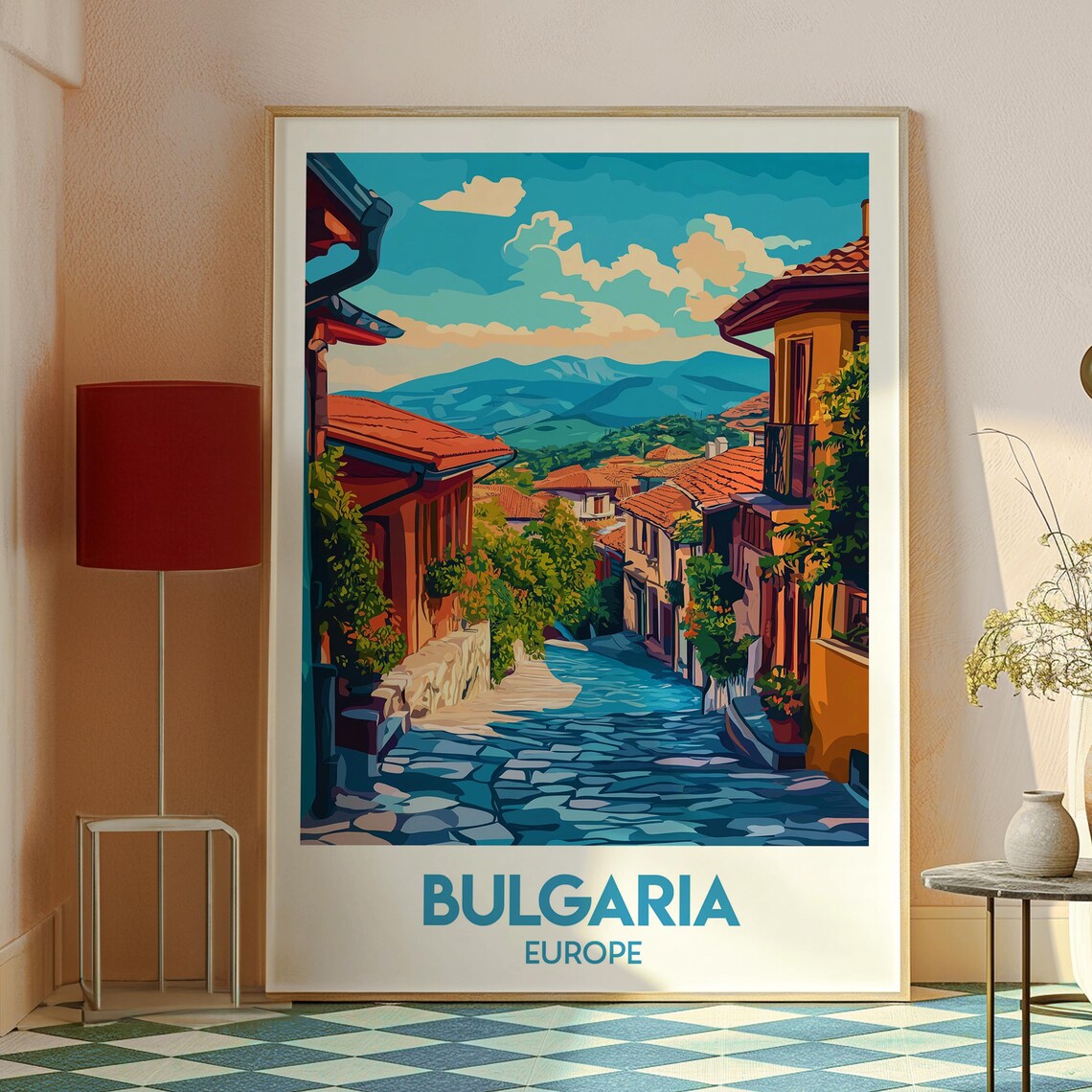 Bulgaria Europe Cobblestone Village Mountain Street Travel Poster - Image 2