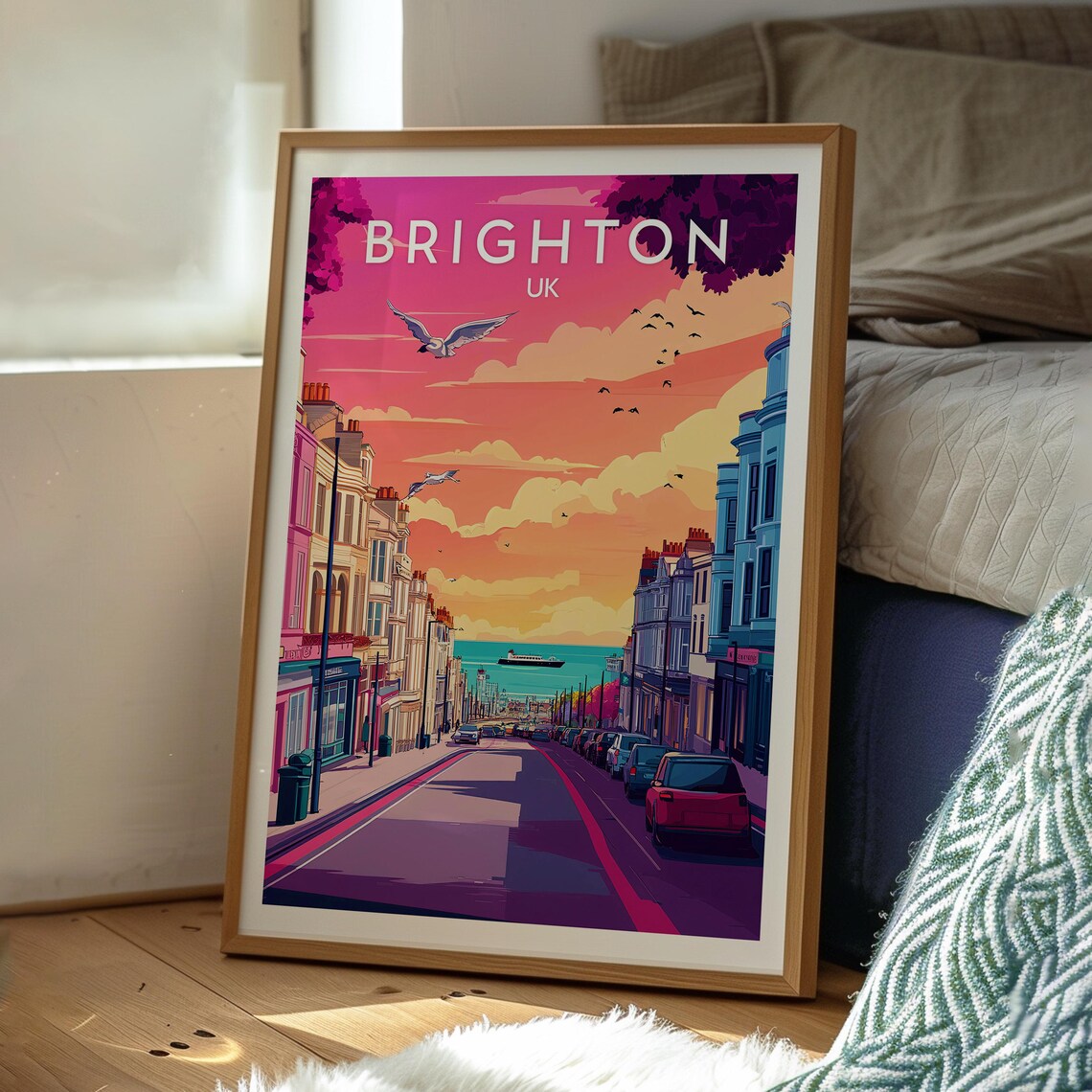 Brighton UK Sunset Seaside Street Beach Seagulls Travel Poster - Image 3