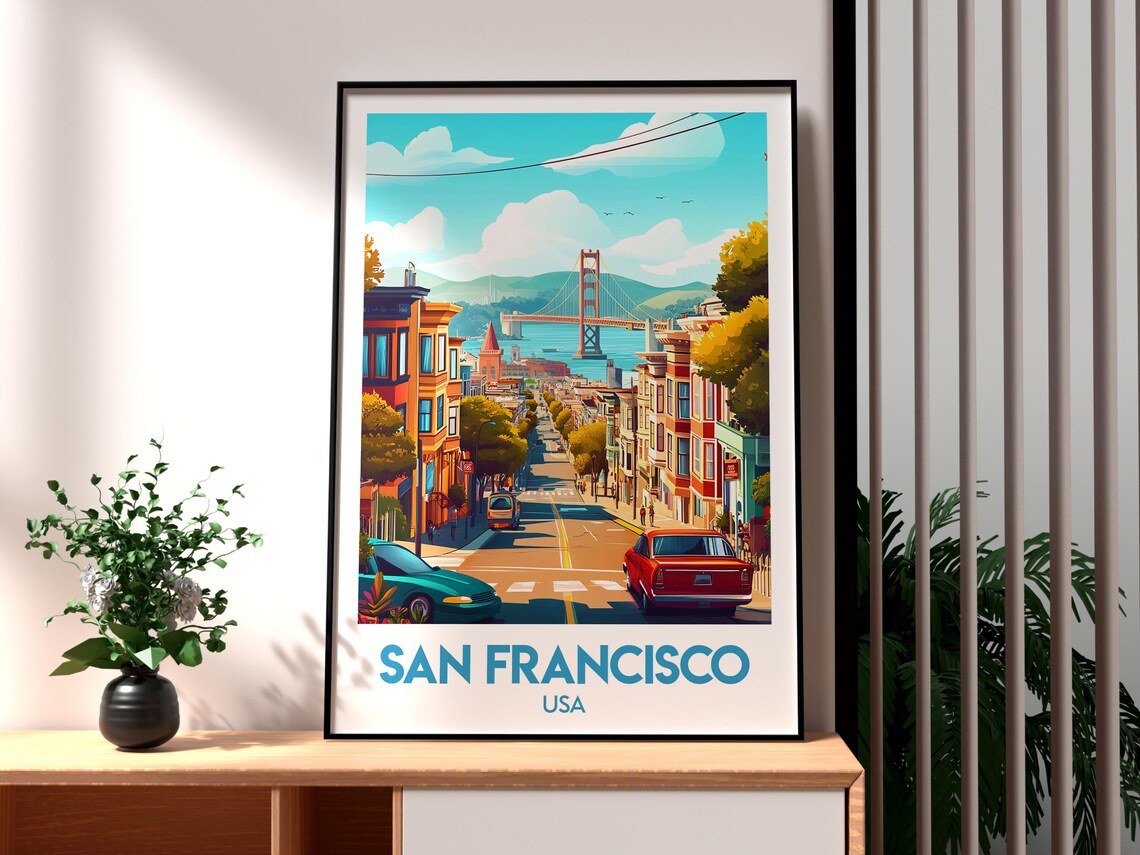 San Francisco USA Hillside Golden Gate Bridge Street View Poster