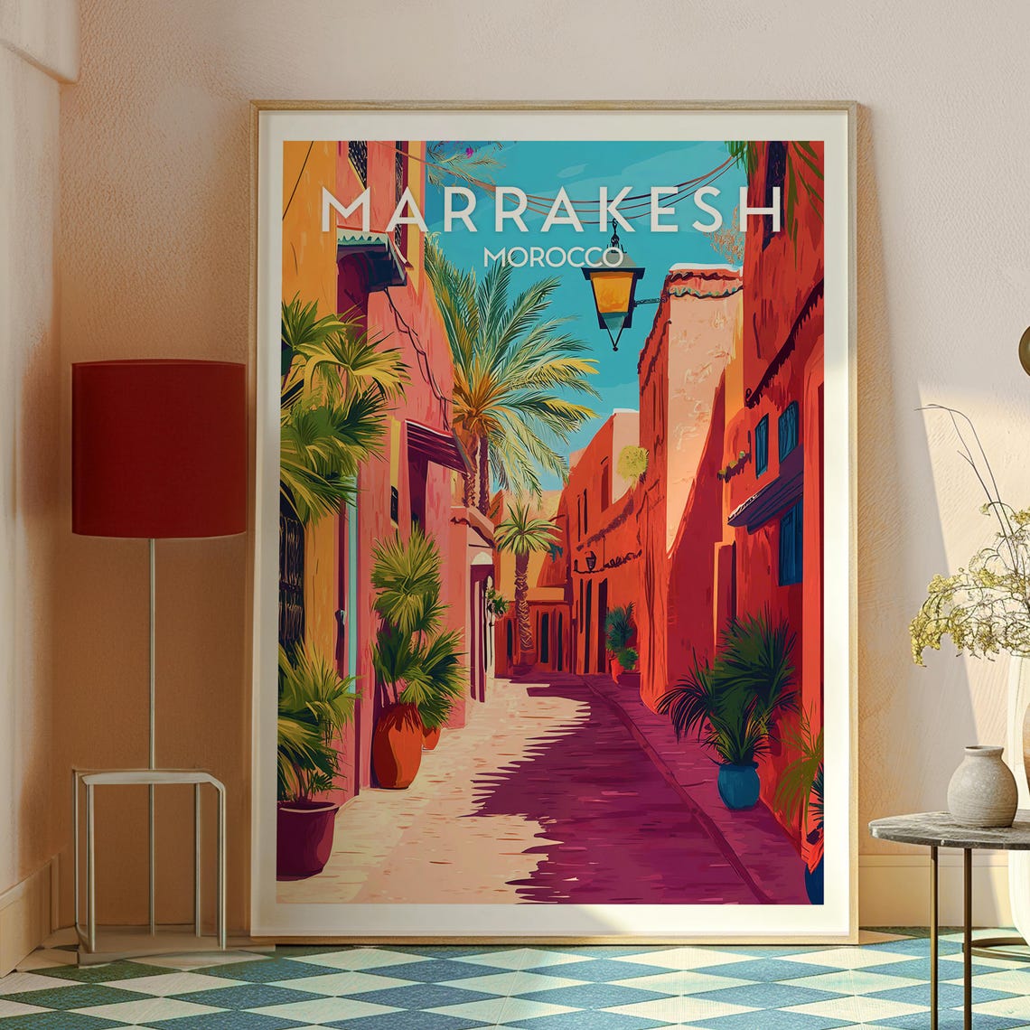 Marrakesh Morocco Medina Alley Palms and Lantern Glow Poster - Image 2