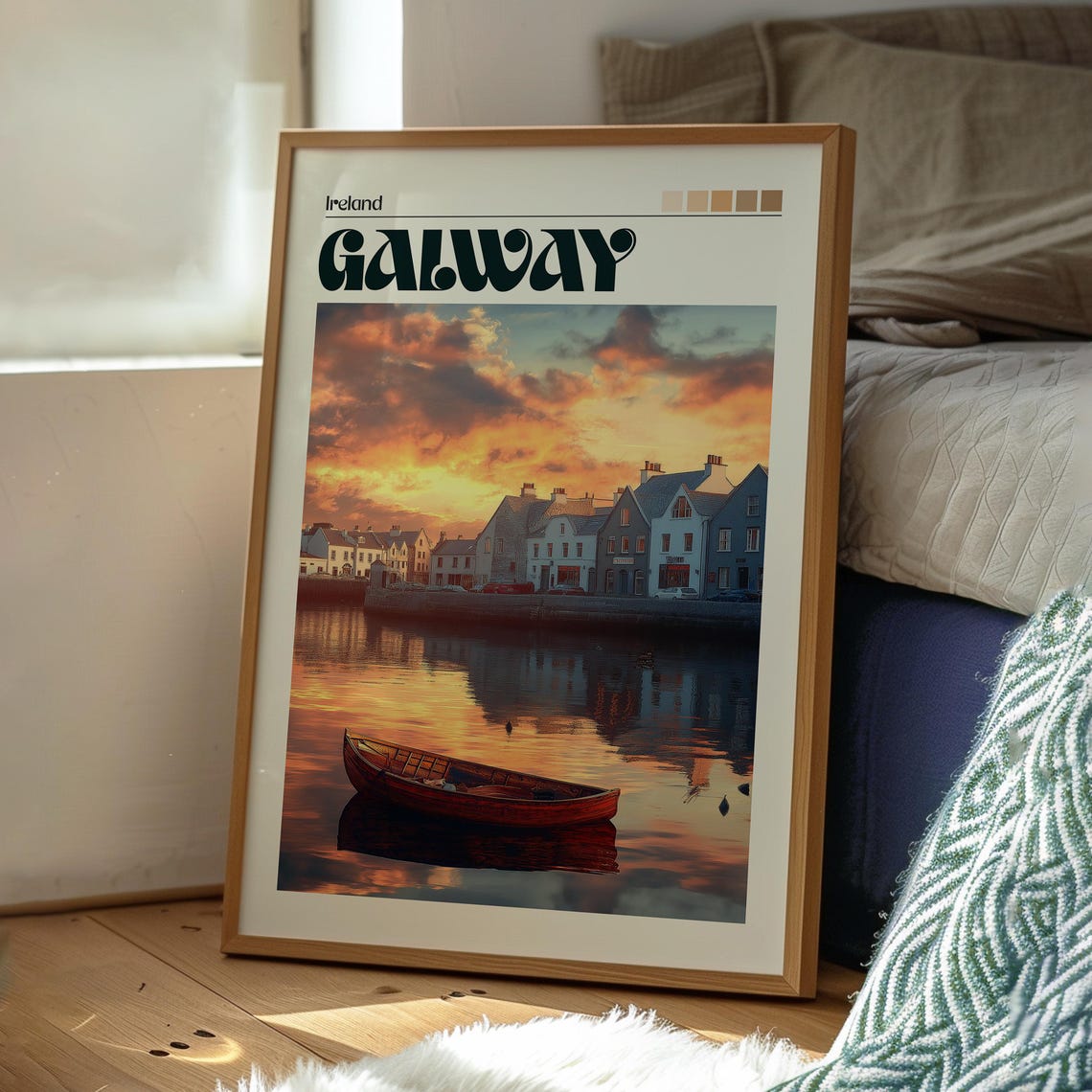 Galway Ireland Harbour Sunset Rowboat Waterfront Travel Poster - Image 3