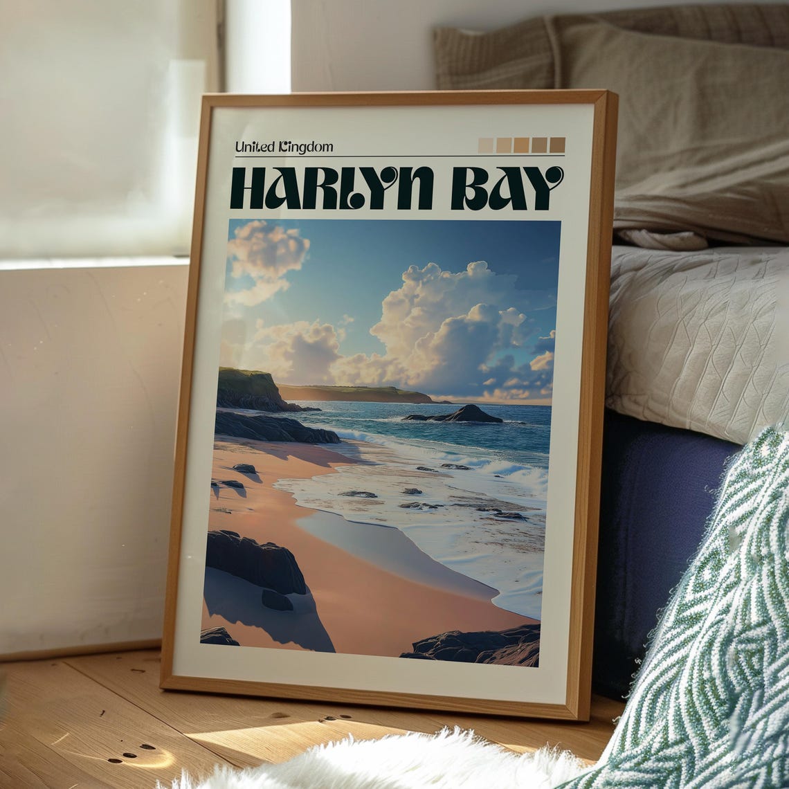 Harlyn Bay Cornwall England Golden Beach Sunset Surf Waves Poster - Image 3