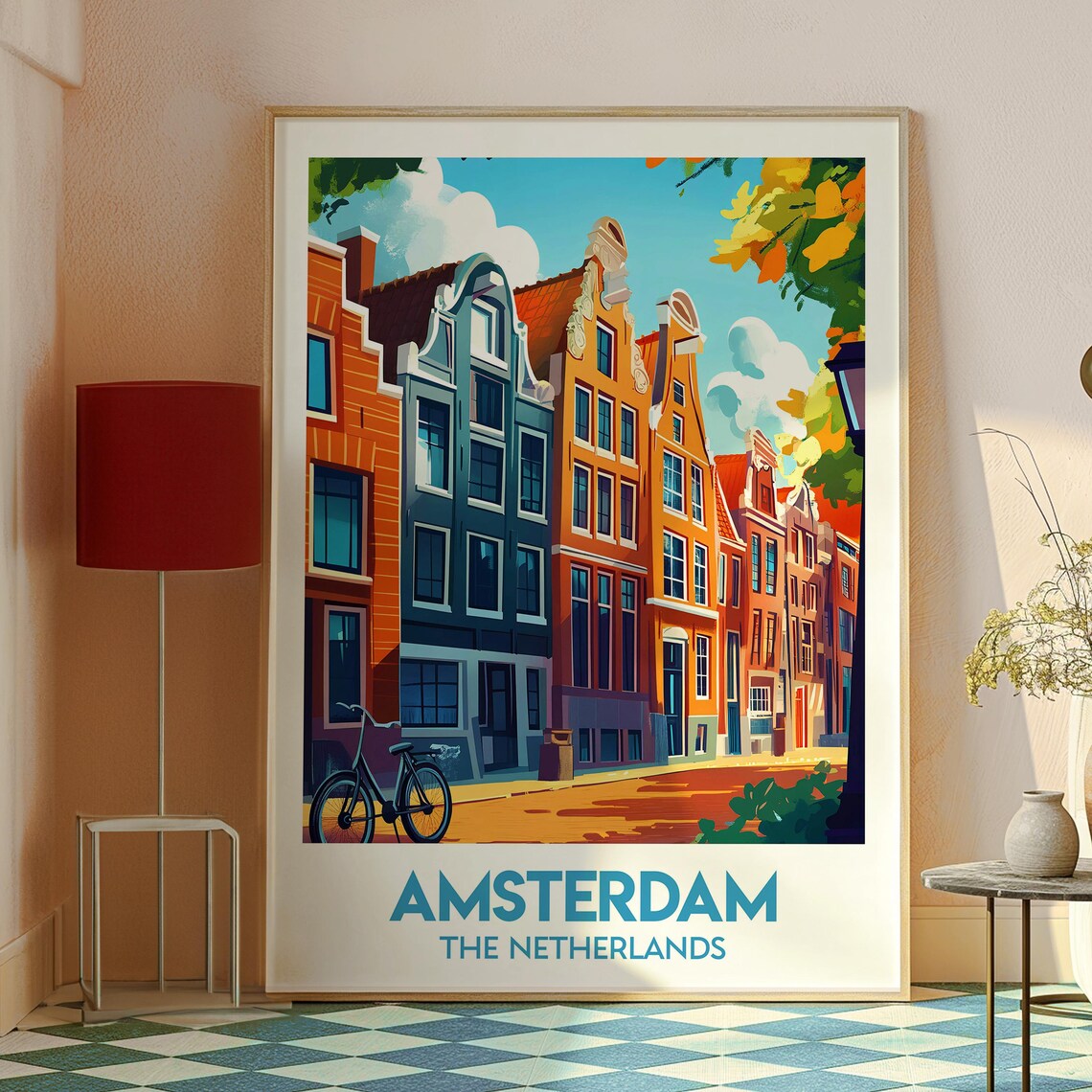 Amsterdam Netherlands Canal House Street Bicycle Vintage Travel Poster - Image 2