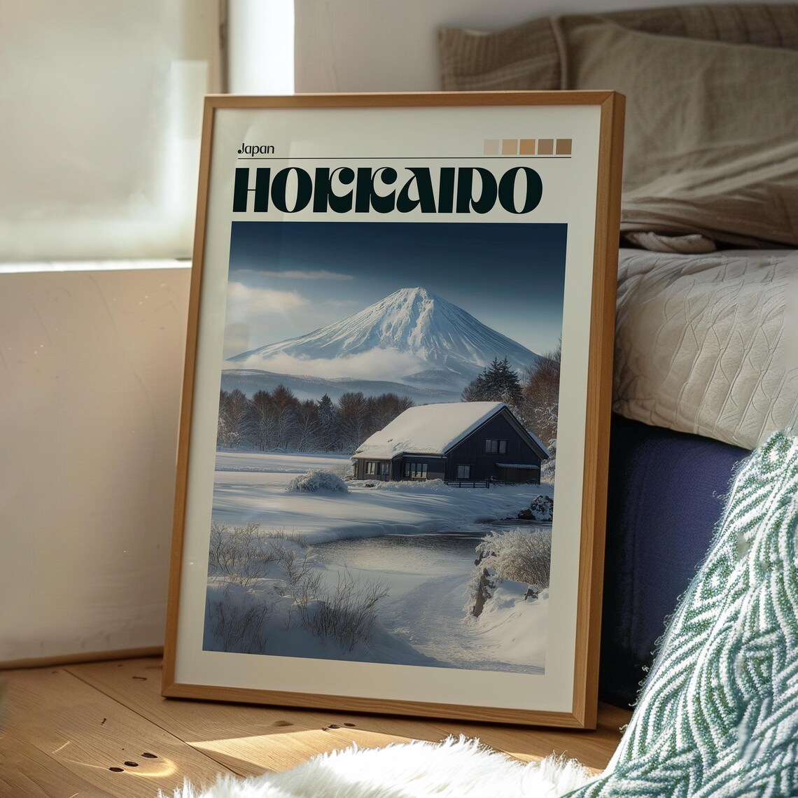 Hokkaido Snowy Volcano Cabin Winter Landscape Japan Travel Poster - Image 3