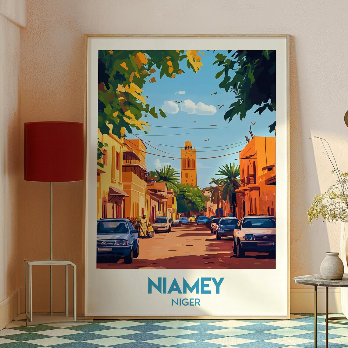 Niamey Niger Sunlit City Street Tall Minaret Retro Travel Poster - Image 2