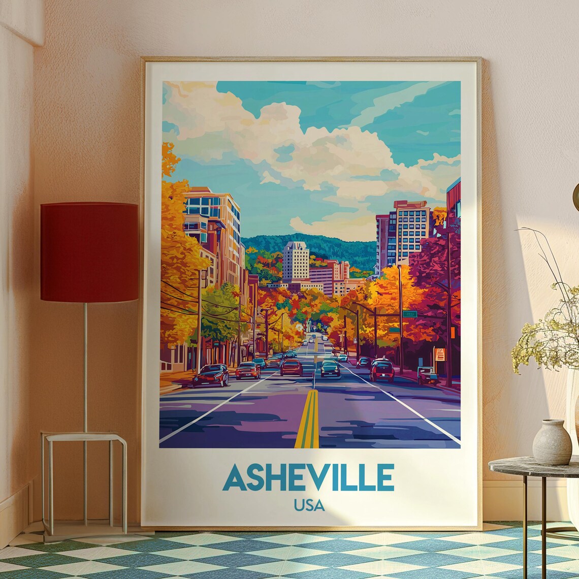 Asheville North Carolina Autumn Downtown Street Travel Poster - Image 2