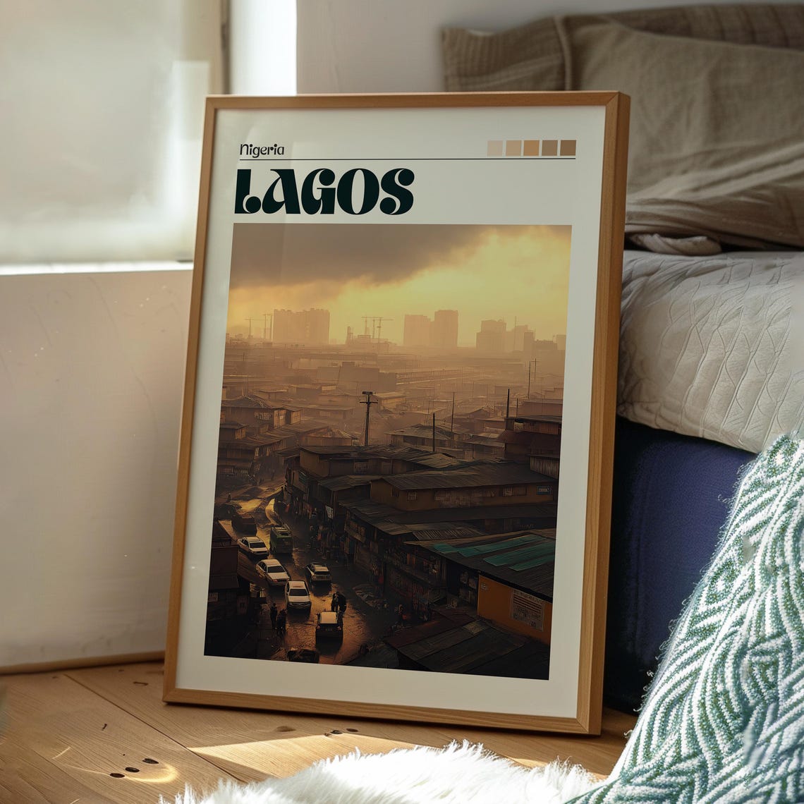 Lagos Nigeria Golden Sunset Bustling City Street Scene Poster - Image 3