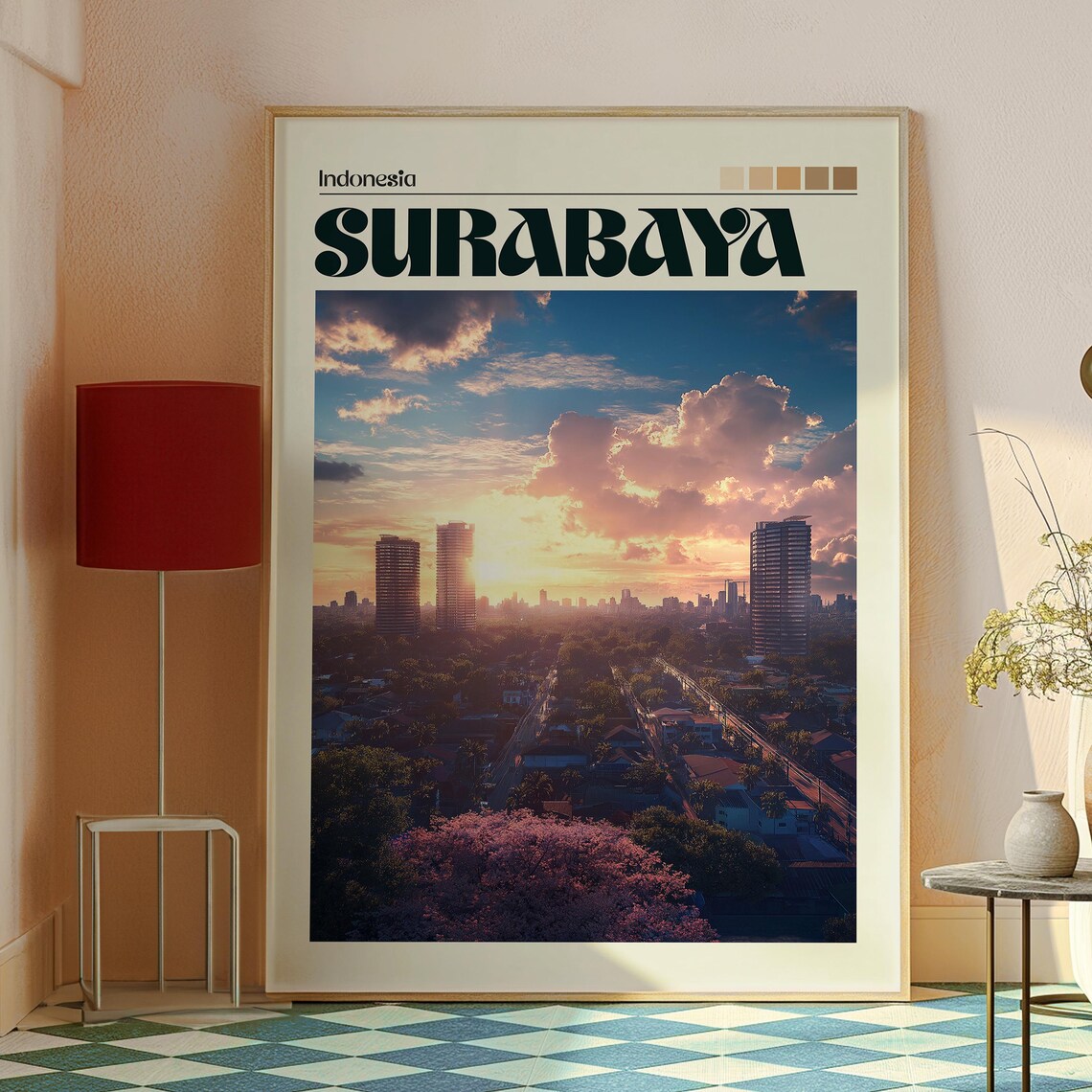 Surabaya Indonesia City Skyline Sunset Skyscrapers Urban Travel Poster - Image 2