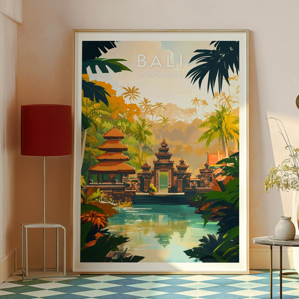 Bali Indonesia Hindu Temple Lotus Pond Jungle Tropical Travel Poster - Image 2