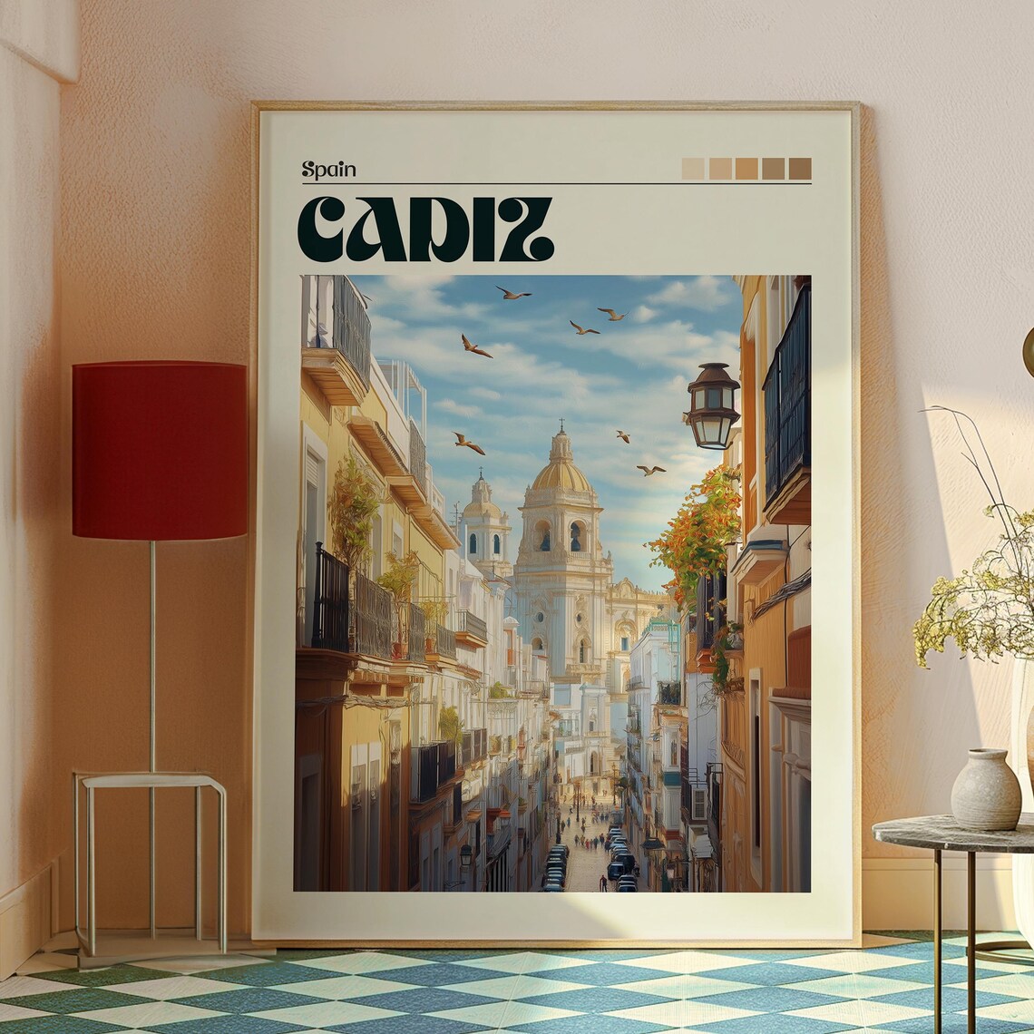 Cadiz Spain Old Town Street Cathedral Dome Andalusia Vintage Poster - Image 2