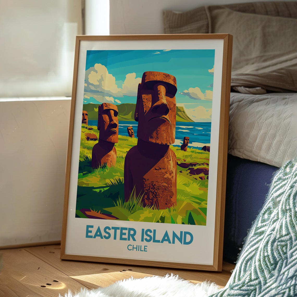 Easter Island Chile Moai Stone Statues Ocean Coast Travel Poster - Image 3