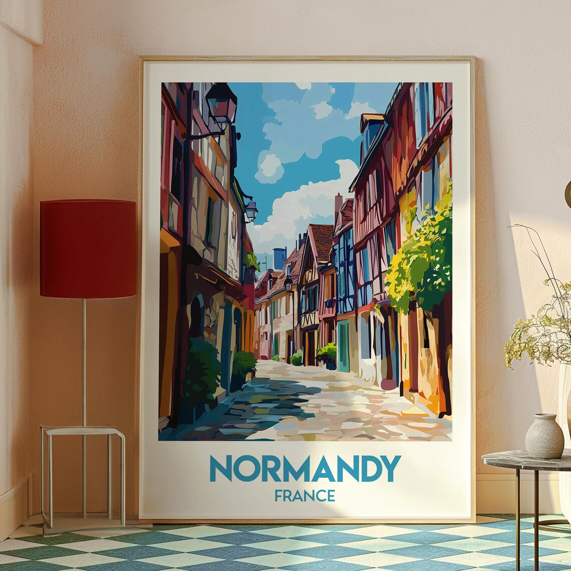 Normandy France Half Timbered Village Street Vintage Travel Art Poster - Image 2