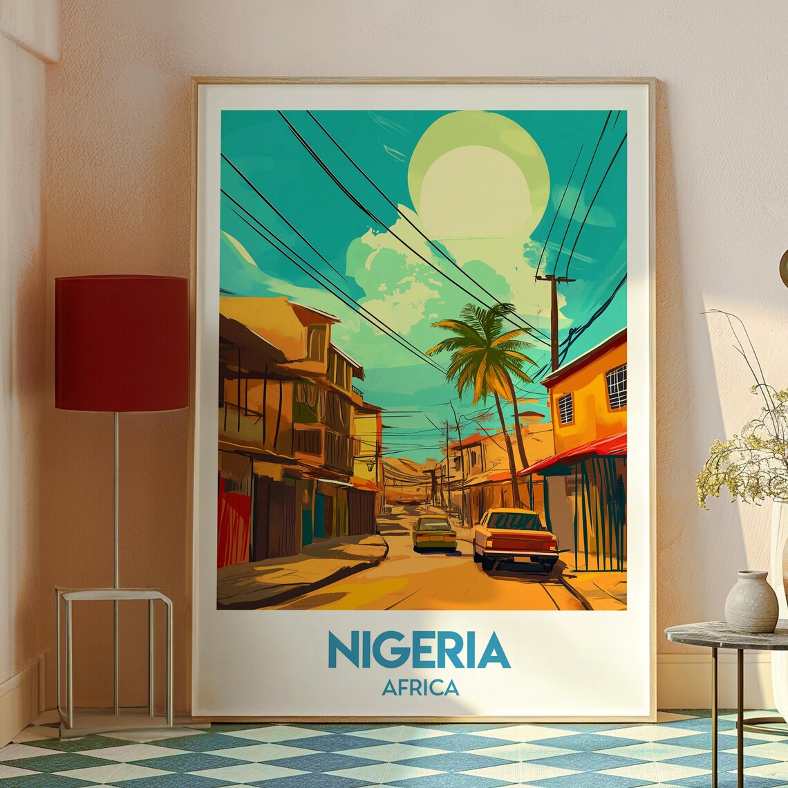 Nigeria Africa Sunlit City Street Palm Trees Vintage Travel Poster - Image 2