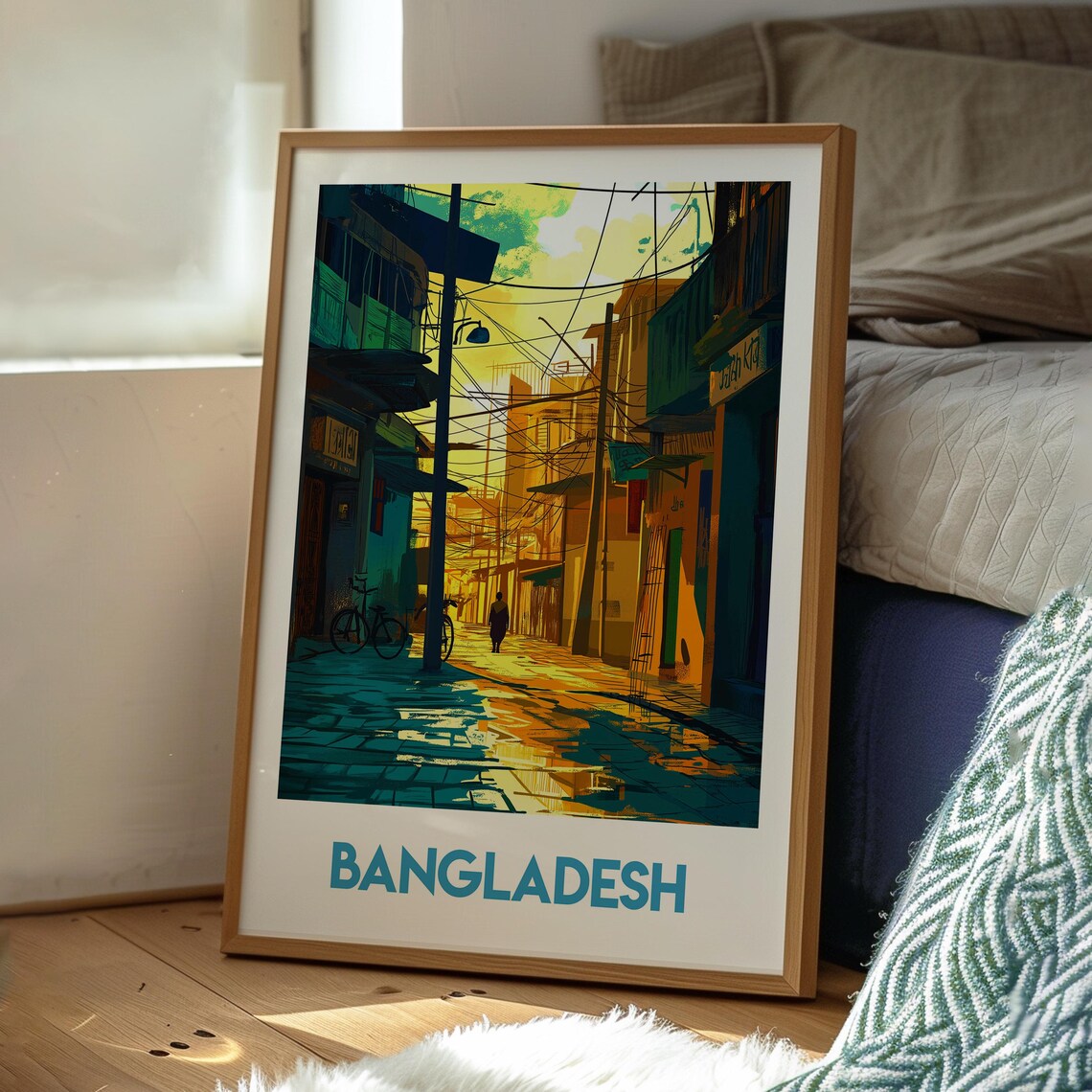 Bangladesh City Street Golden Light Vintage Style Travel Poster - Image 3