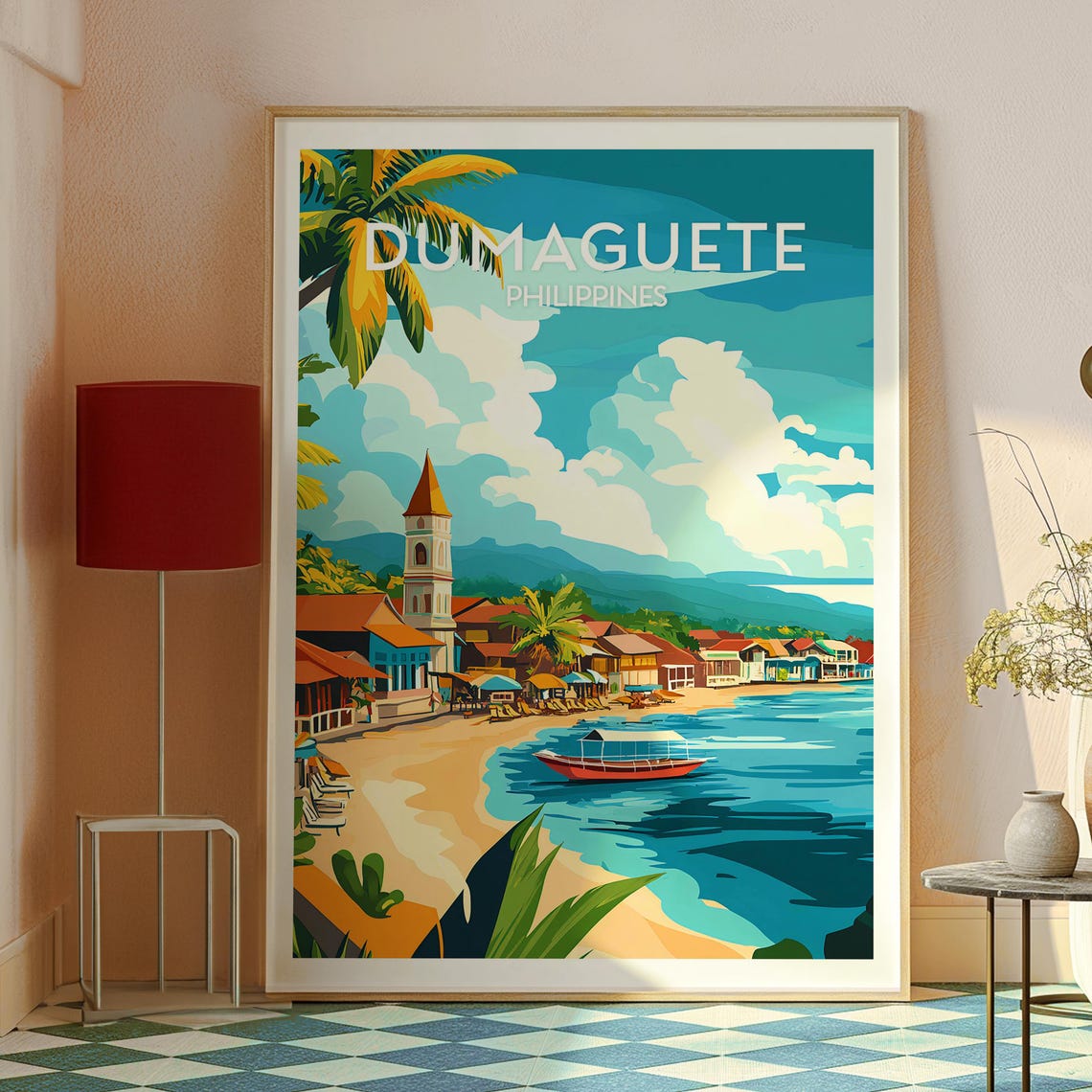 Dumaguete Philippines Beach Town Church Harbor Illustration Poster - Image 2