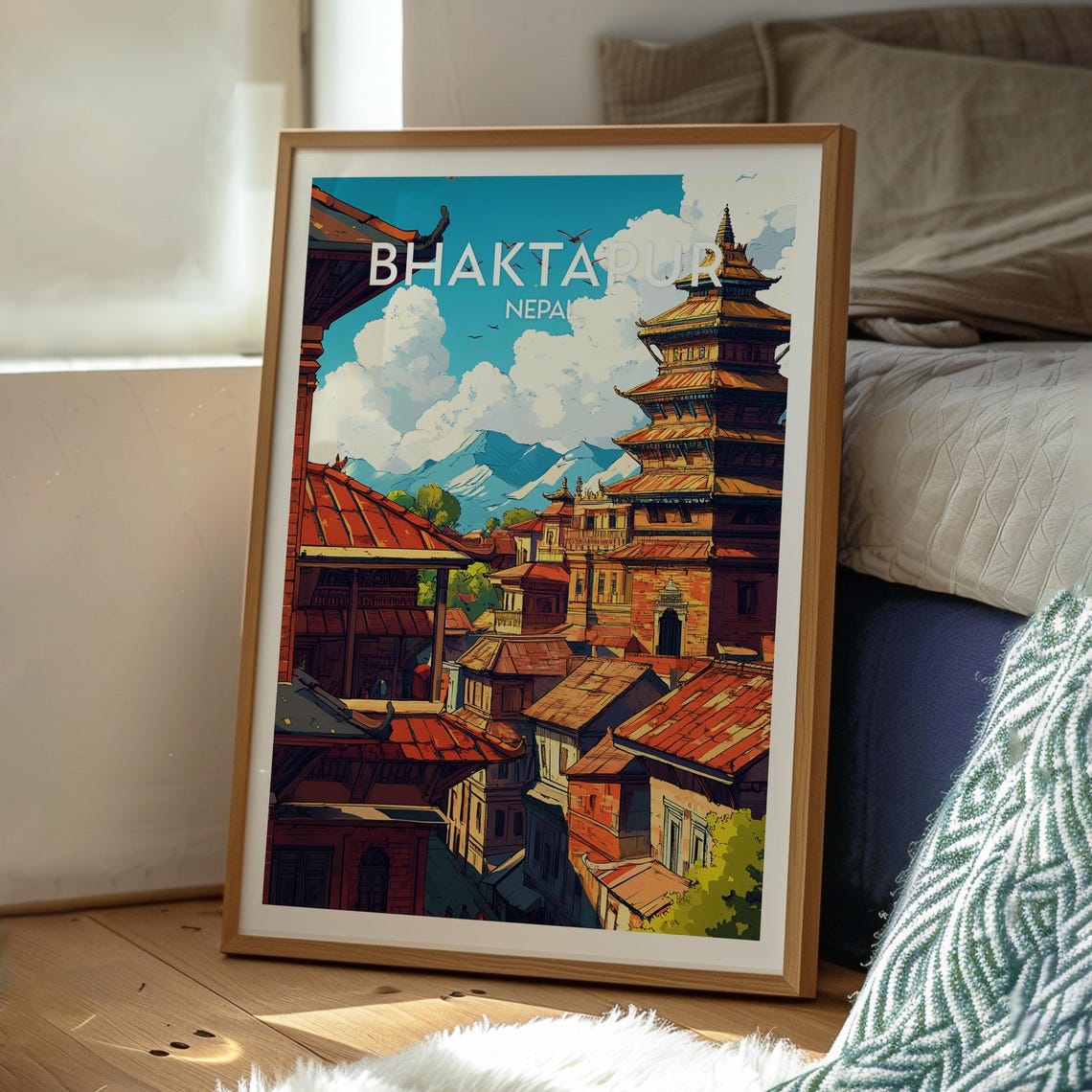 Bhaktapur Nepal Ancient Pagoda Temple Himalaya View Travel Poster - Image 3