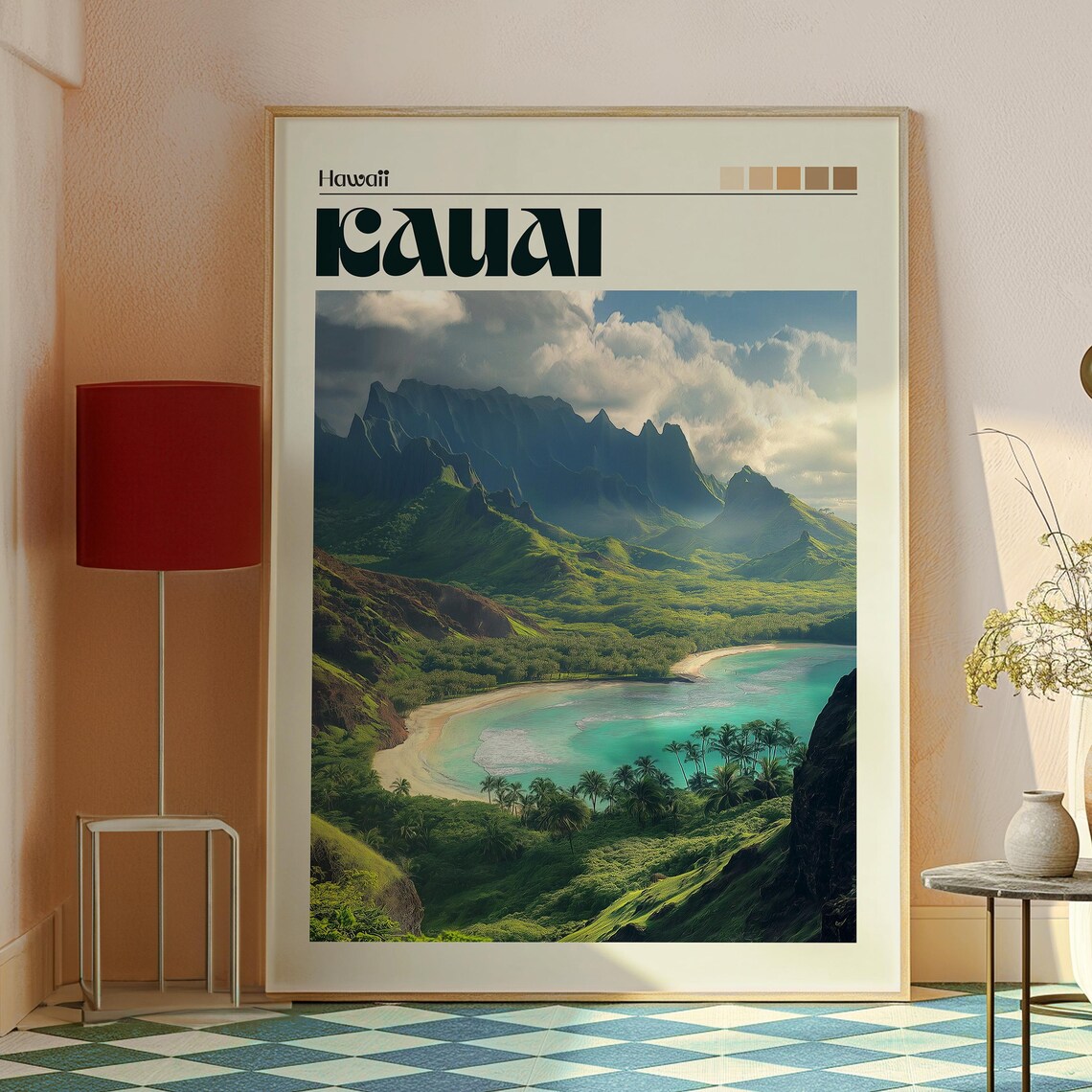 Kauai Hawaii Green Mountain Bay Tropical Photo Travel Poster - Image 2