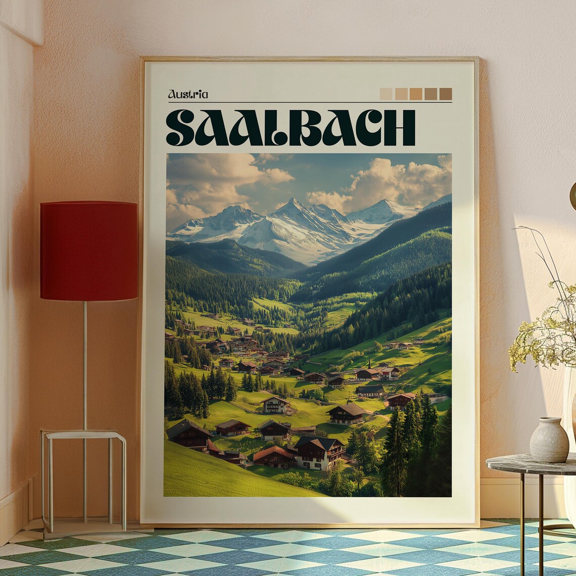 Saalbach Austria Alpine Village Snowy Mountain Valley Travel Poster - Image 2