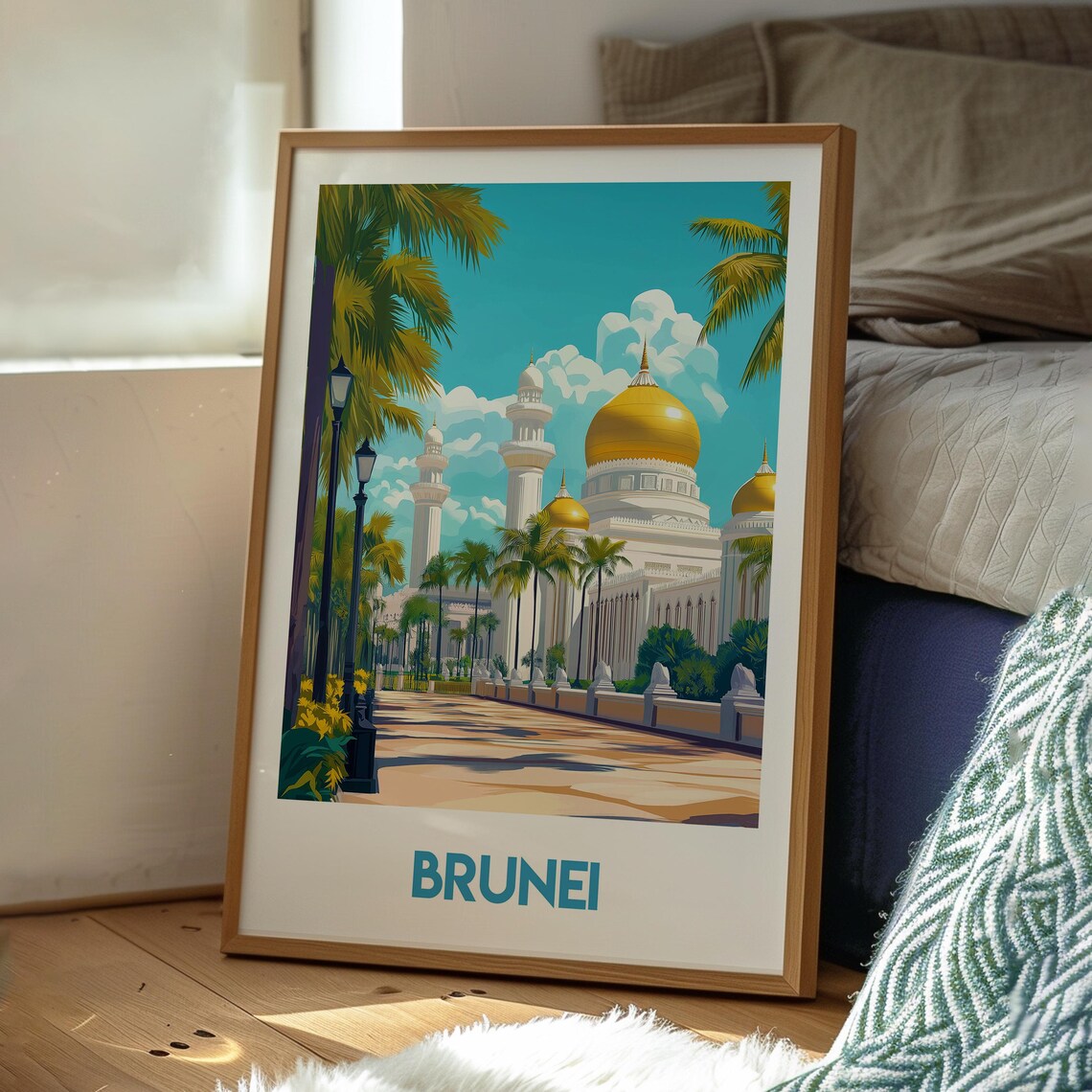 Brunei Golden Dome Mosque Palm Avenue Borneo Islamic Travel Poster - Image 3
