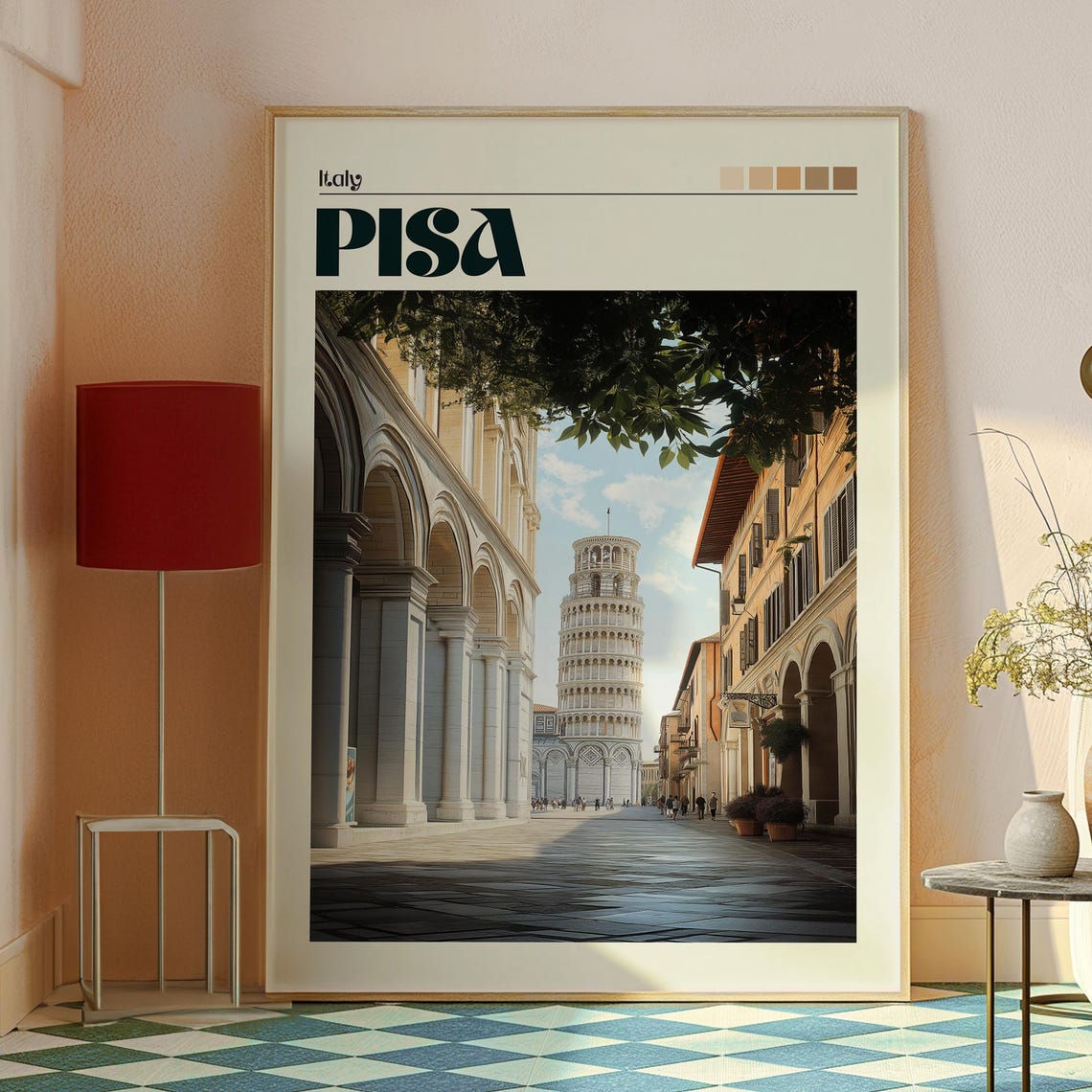 Pisa Italy Leaning Tower Piazza Historic Marble Travel Poster - Image 2