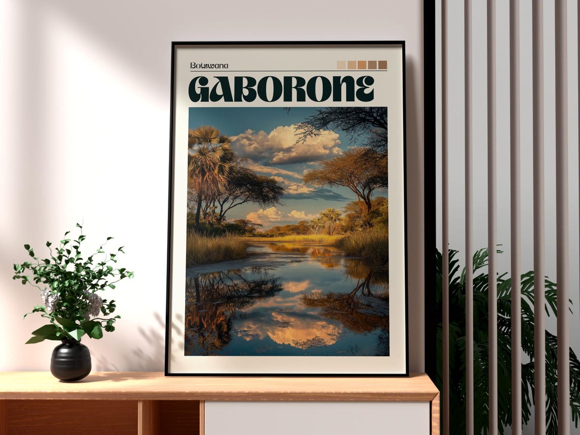 Gaborone Botswana Wetland River Palms Golden Reflection Poster